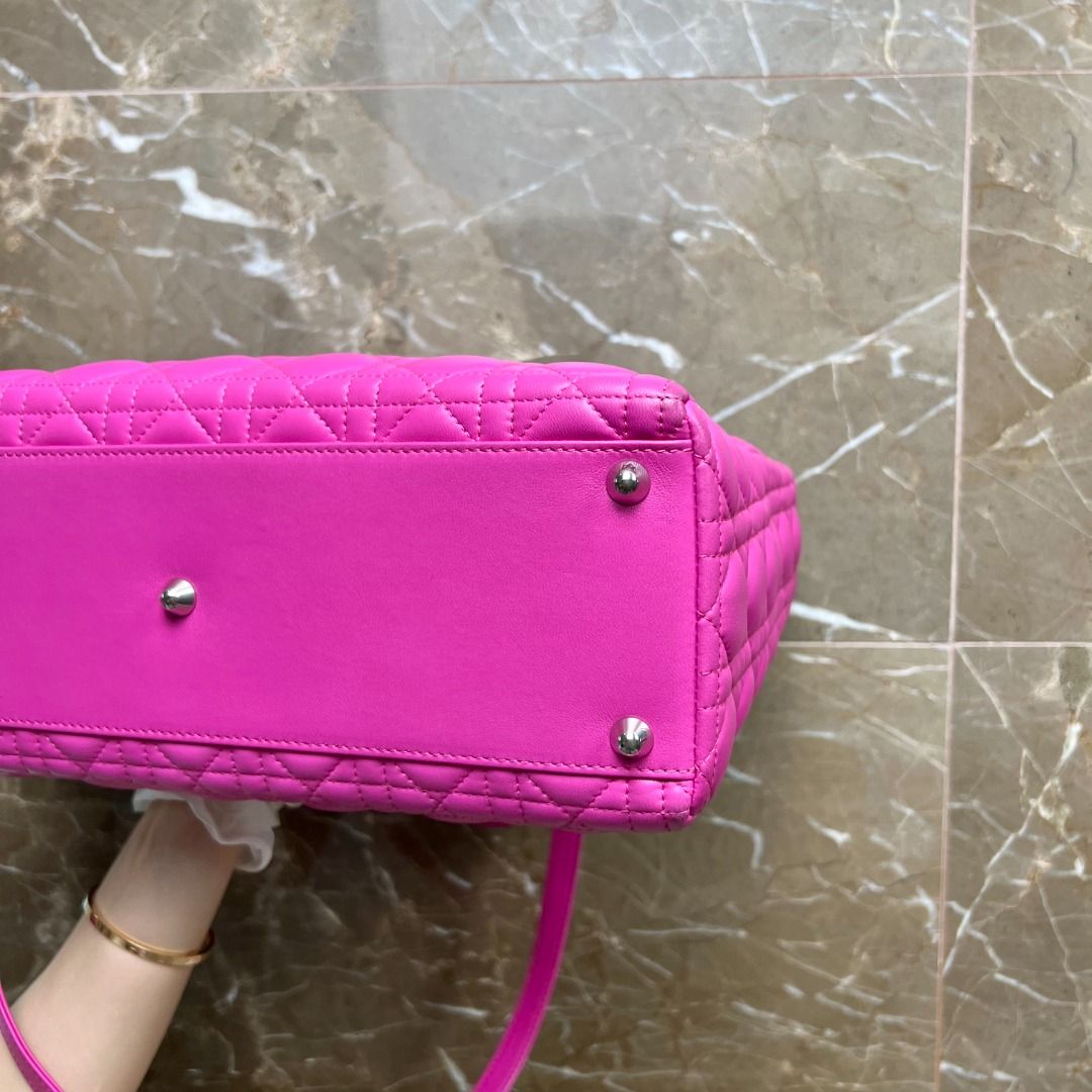 Dior Lady Large Lambskin Hot Pink SHW - Luxury Evermore