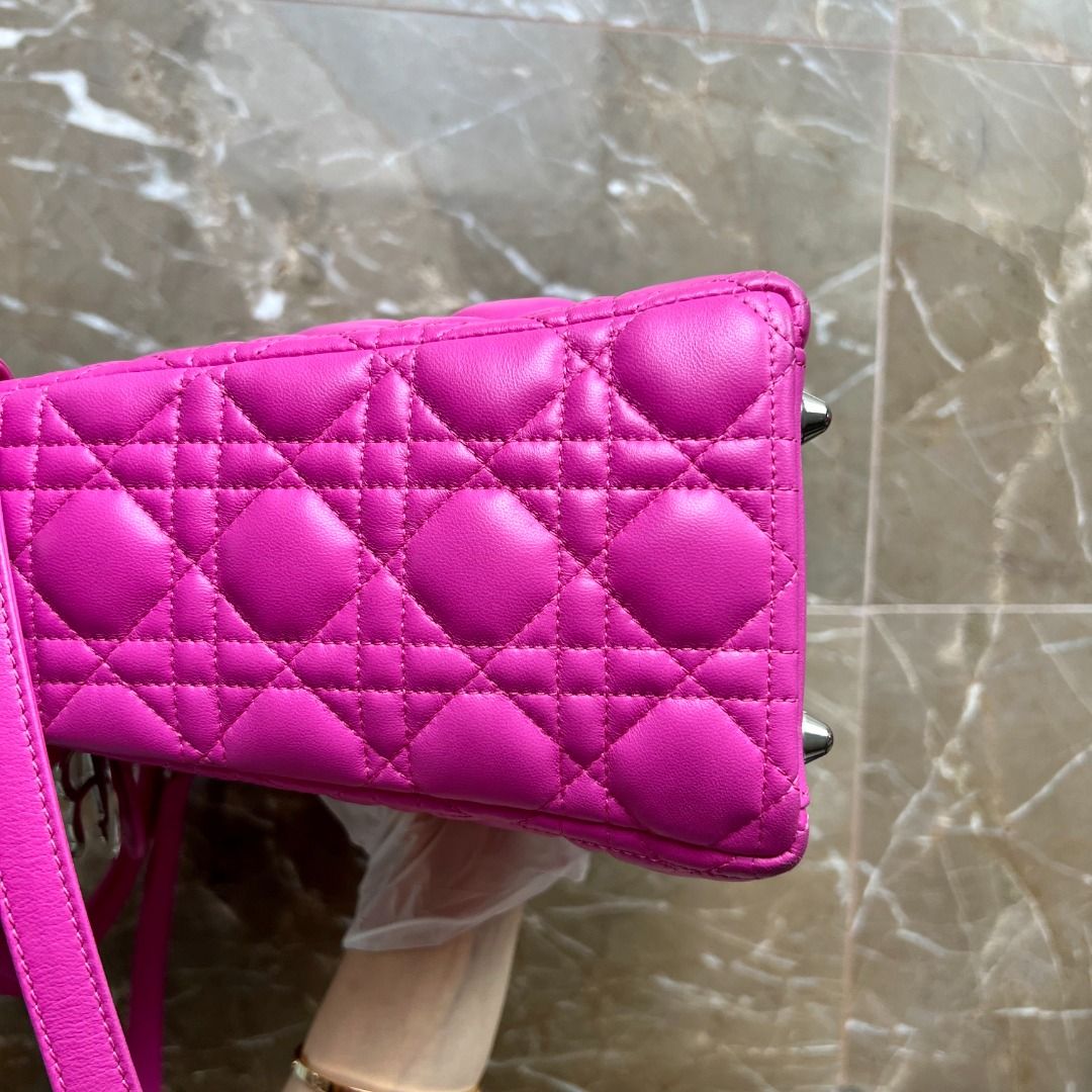 Dior Lady Large Lambskin Hot Pink SHW - Luxury Evermore