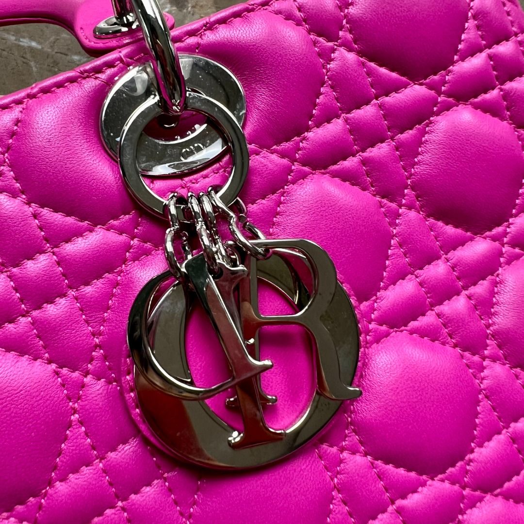 Dior Lady Large Lambskin Hot Pink SHW - Luxury Evermore