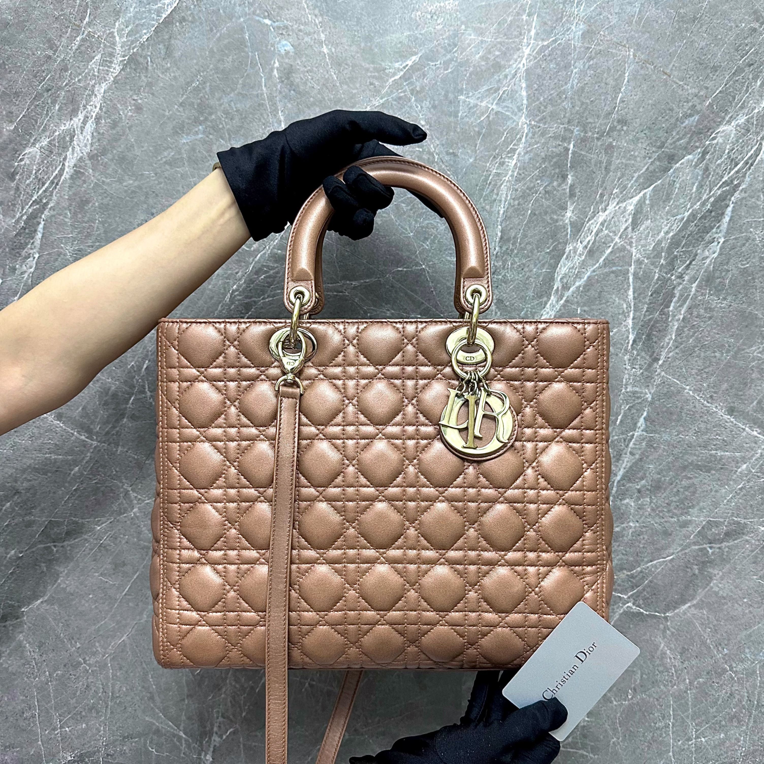 Dior Lady Large Lambskin Metallic Copper Lambskin GHW - Luxury Evermore