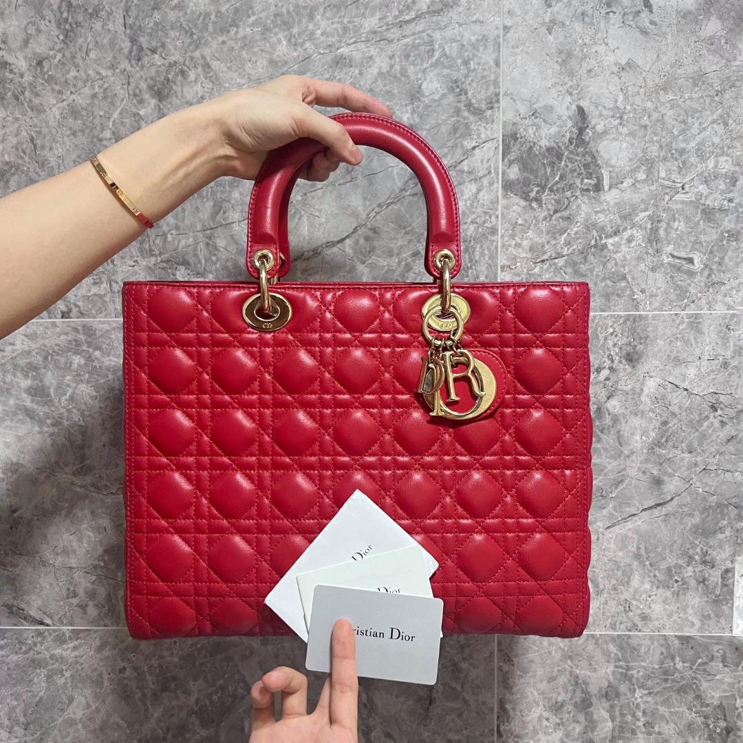 Dior Lady Large Lambskin Red GHW - Luxury Evermore