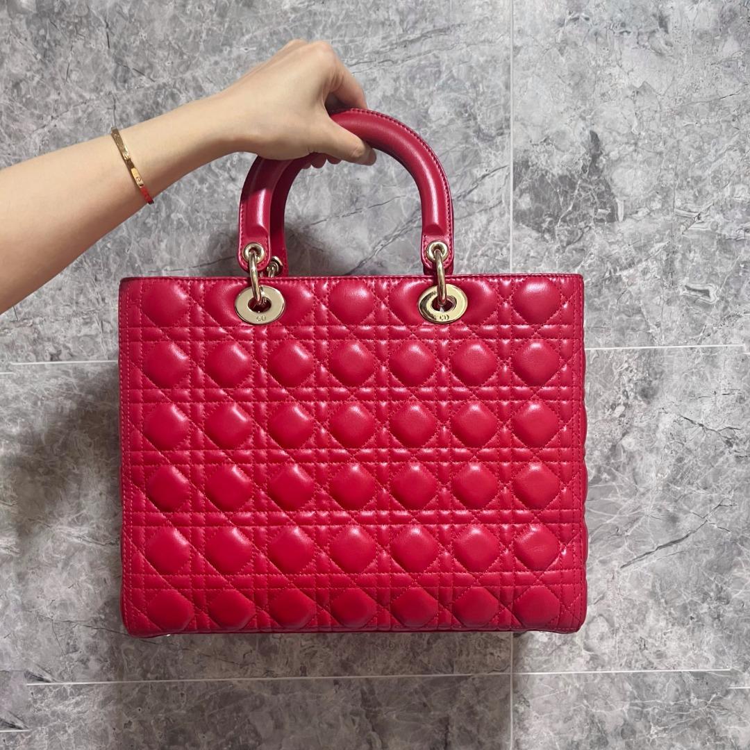 Dior Lady Large Lambskin Red GHW - Luxury Evermore