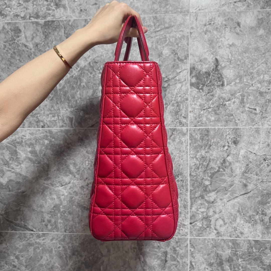 Dior Lady Large Lambskin Red GHW - Luxury Evermore