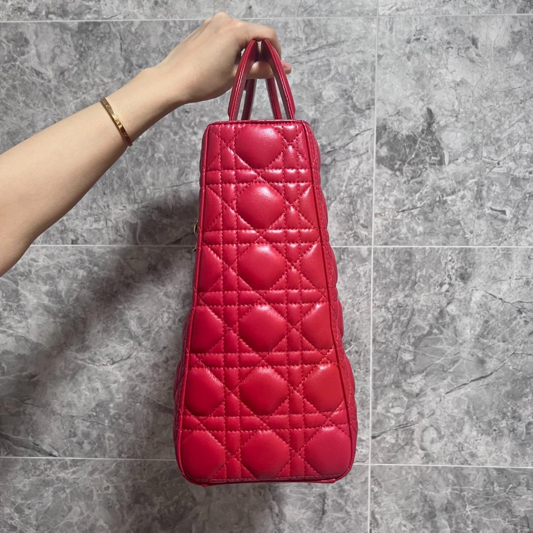 Dior Lady Large Lambskin Red GHW - Luxury Evermore