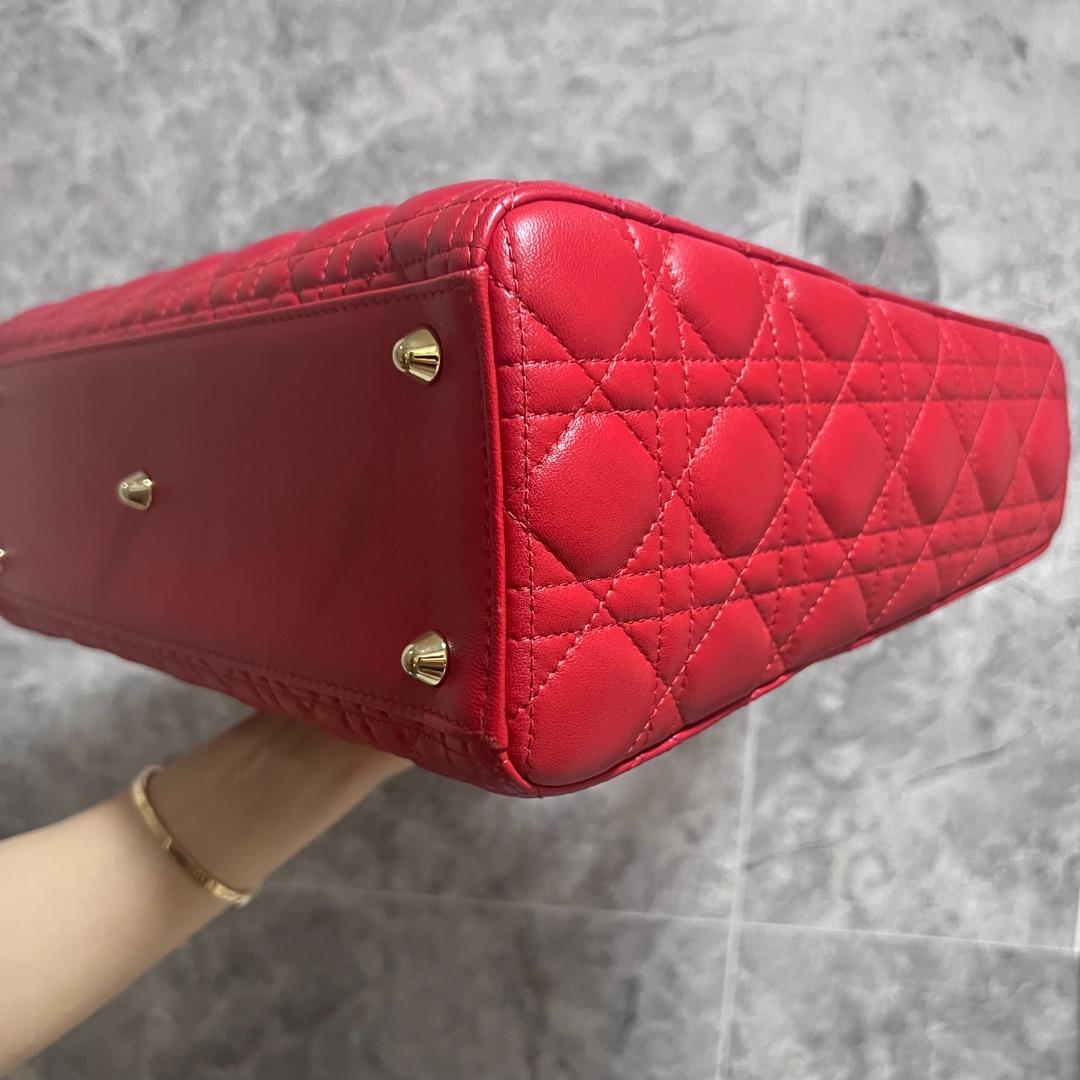 Dior Lady Large Lambskin Red GHW - Luxury Evermore