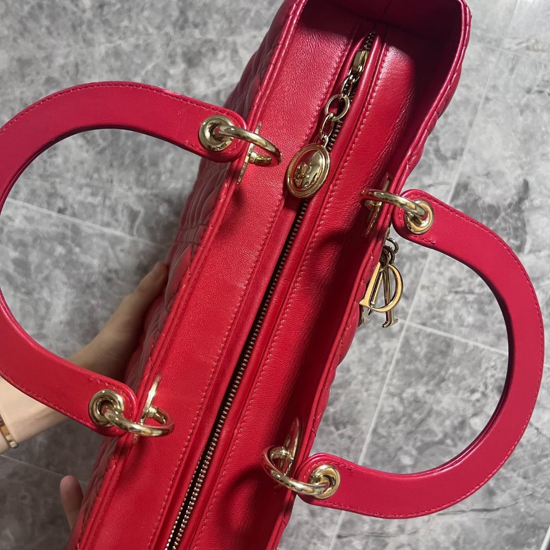 Dior Lady Large Lambskin Red GHW - Luxury Evermore