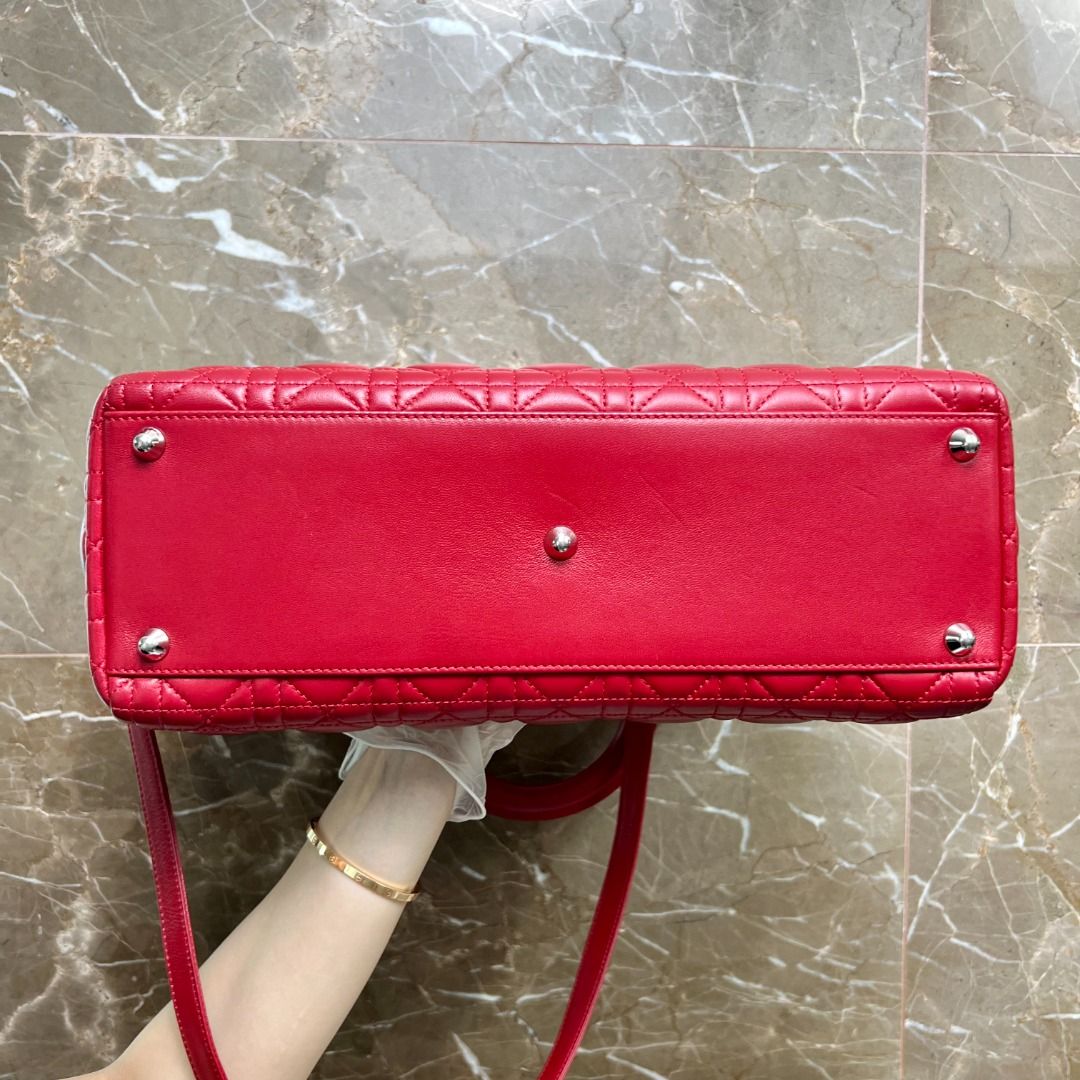 Dior Lady Large Lambskin Red SHW - Luxury Evermore