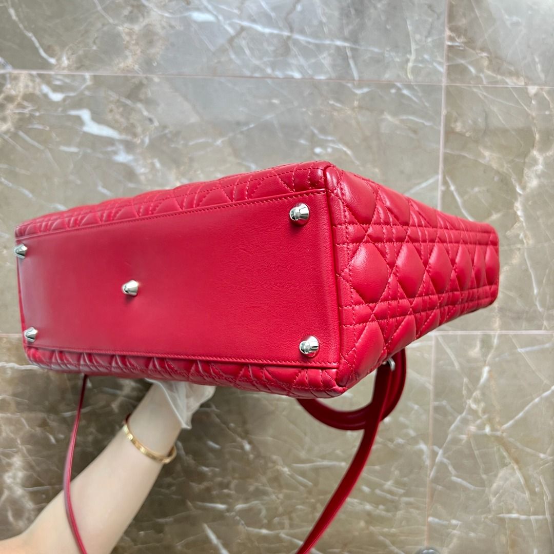 Dior Lady Large Lambskin Red SHW - Luxury Evermore