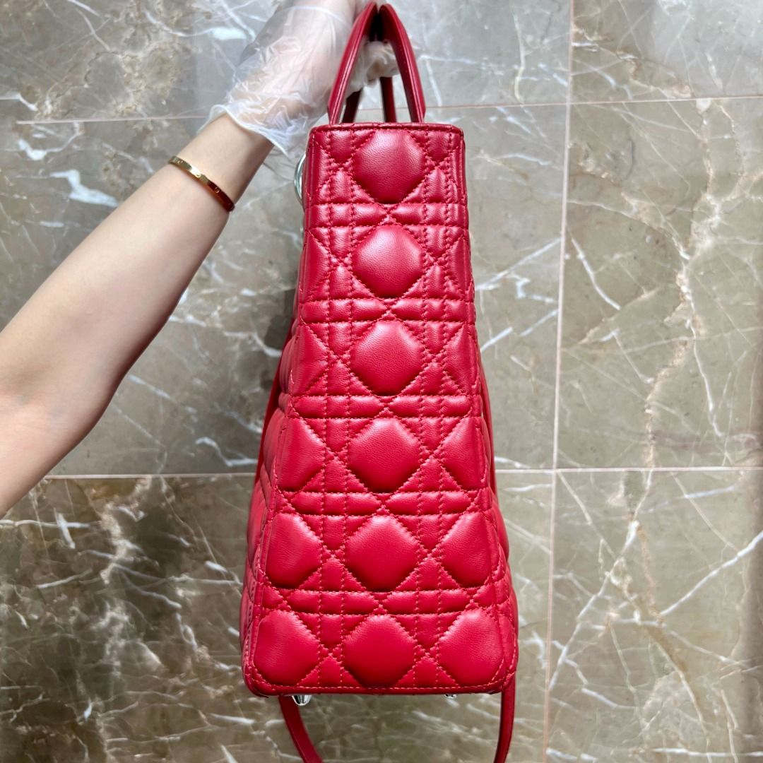 Dior Lady Large Lambskin Red SHW - Luxury Evermore