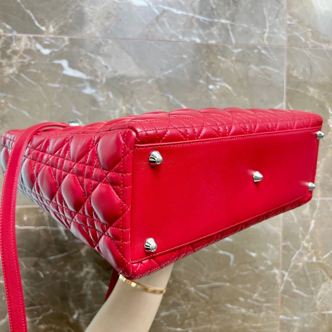 Dior Lady Large Lambskin Red SHW - Luxury Evermore