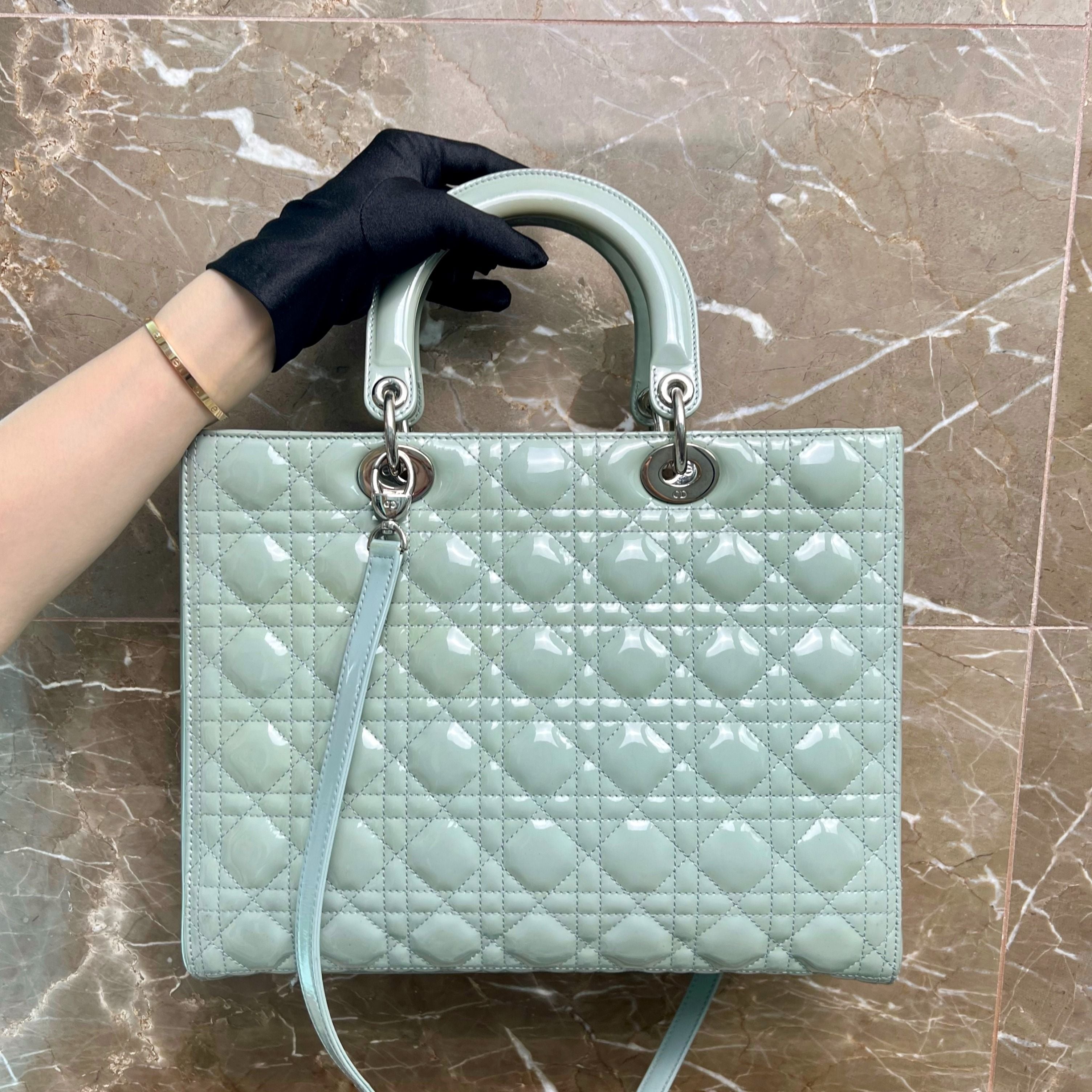 Dior Lady Large Patent Leather Mint SHW - Luxury Evermore