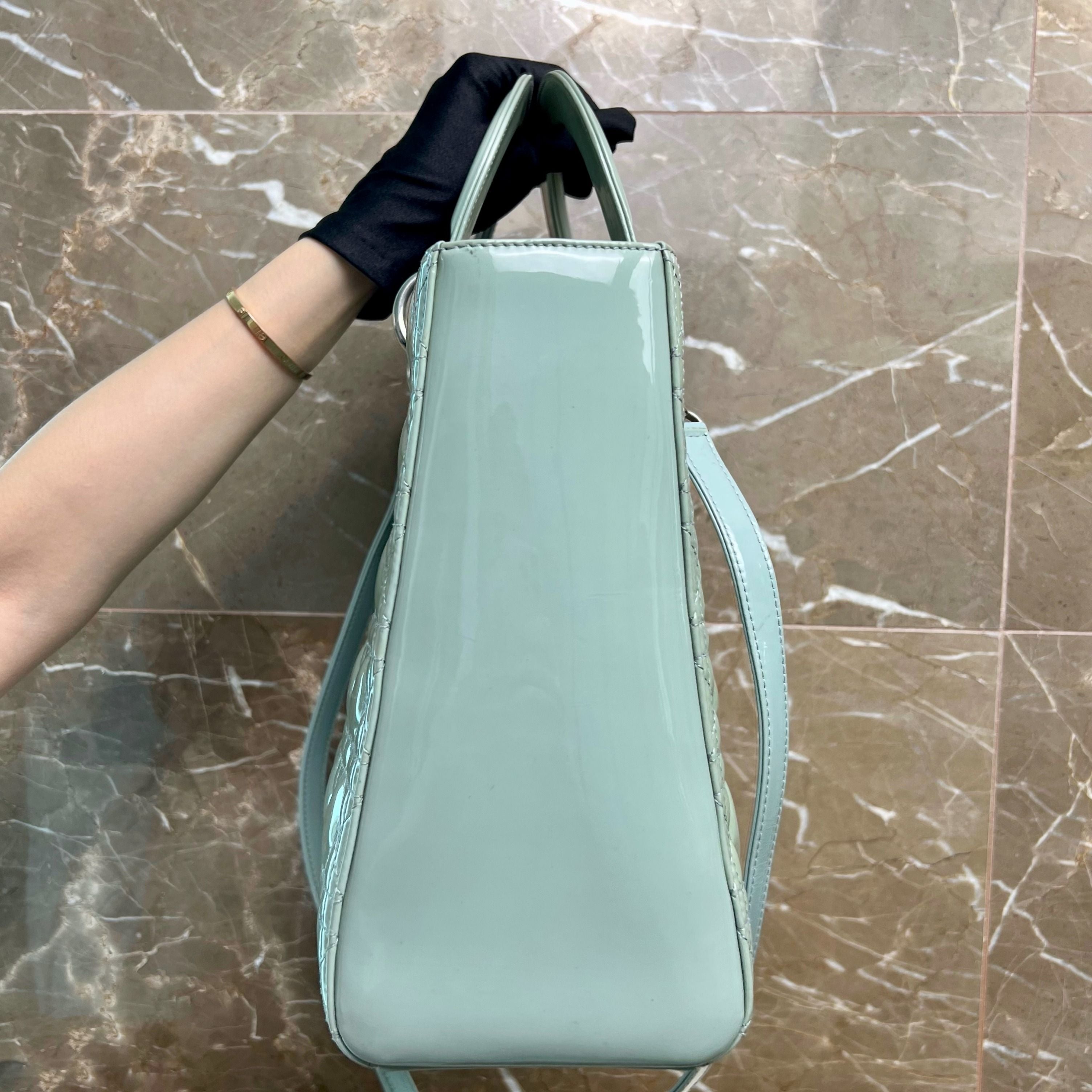 Dior Lady Large Patent Leather Mint SHW - Luxury Evermore