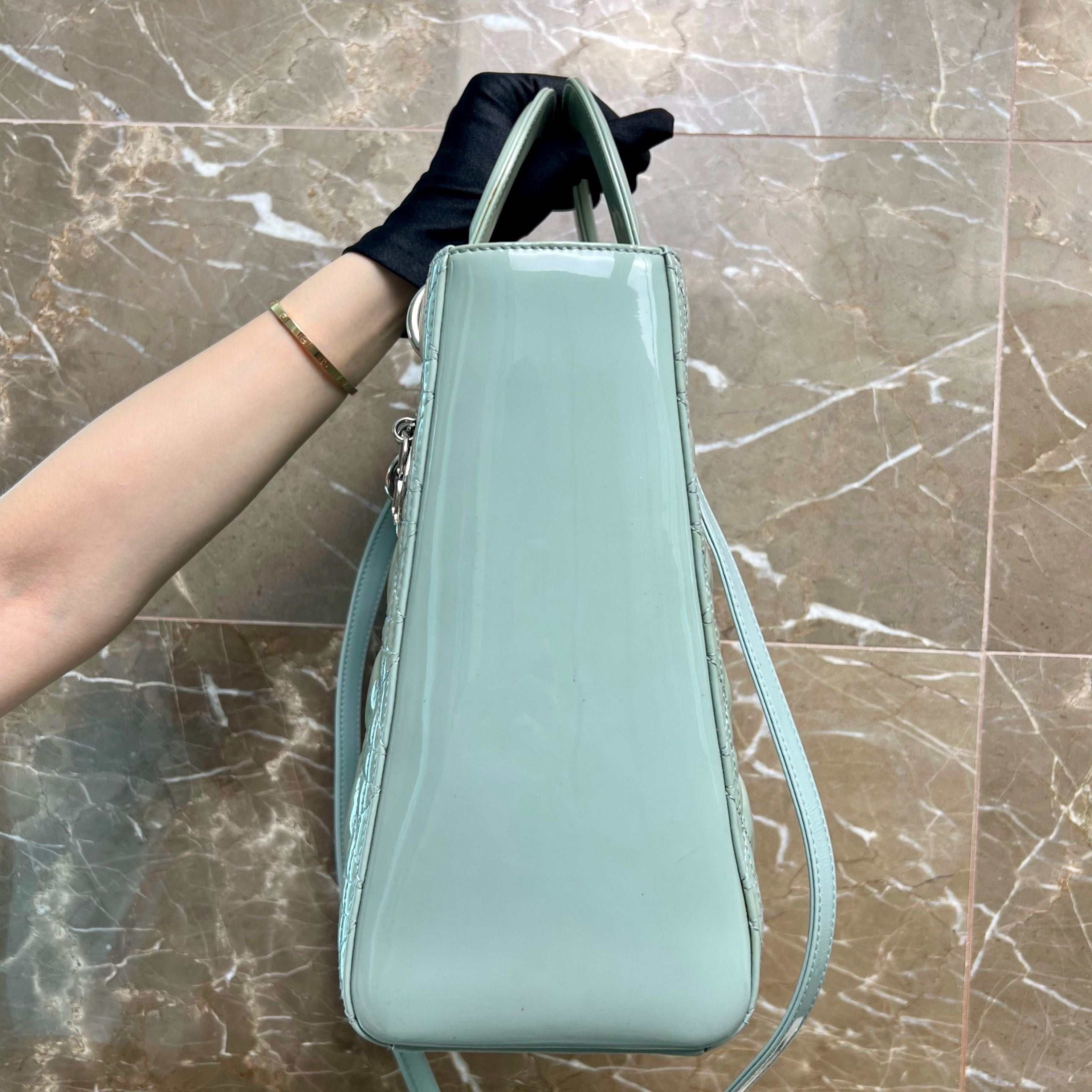 Dior Lady Large Patent Leather Mint SHW - Luxury Evermore