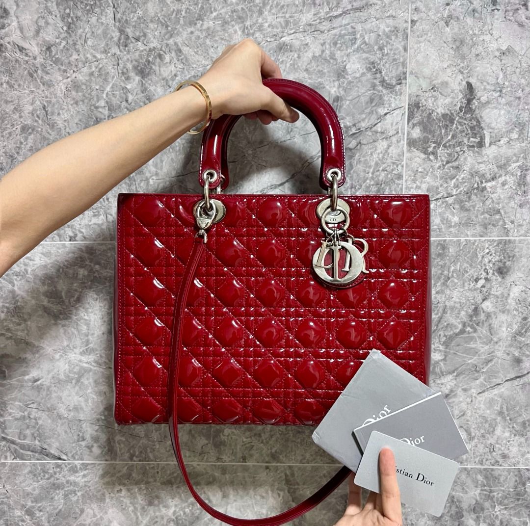 Dior Lady Large Patent Leather Red SHW - Luxury Evermore