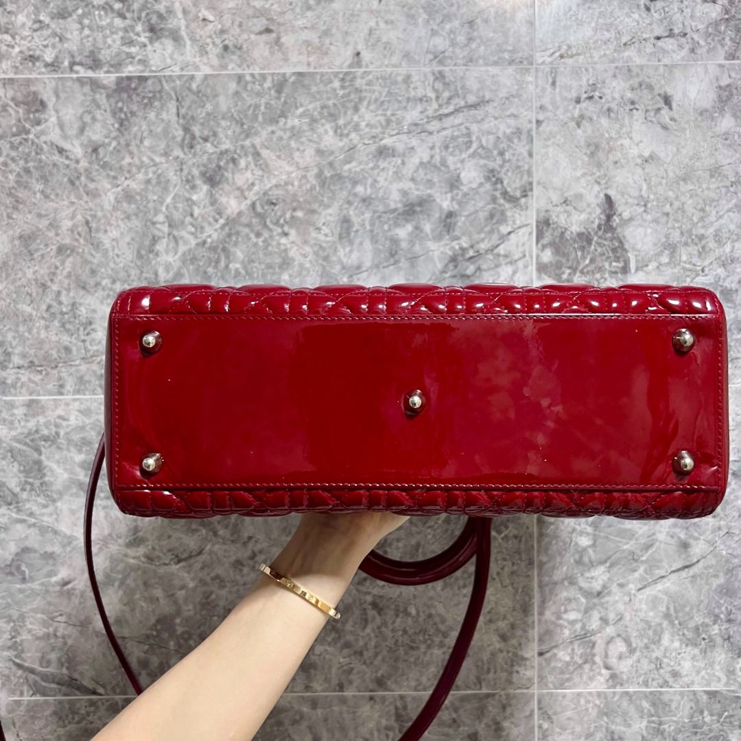 Dior Lady Large Patent Leather Red SHW - Luxury Evermore