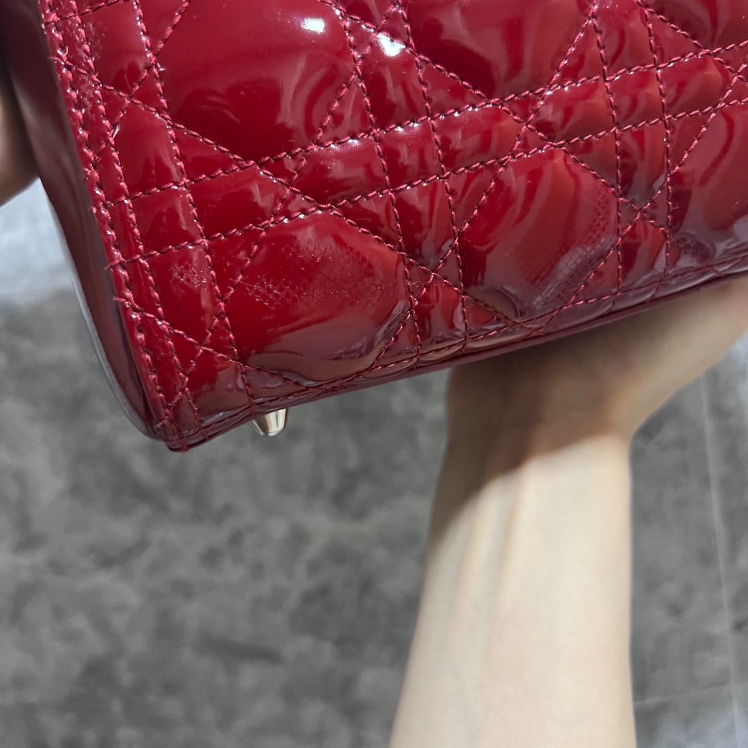 Dior Lady Large Patent Leather Red SHW No Strap - Luxury Evermore