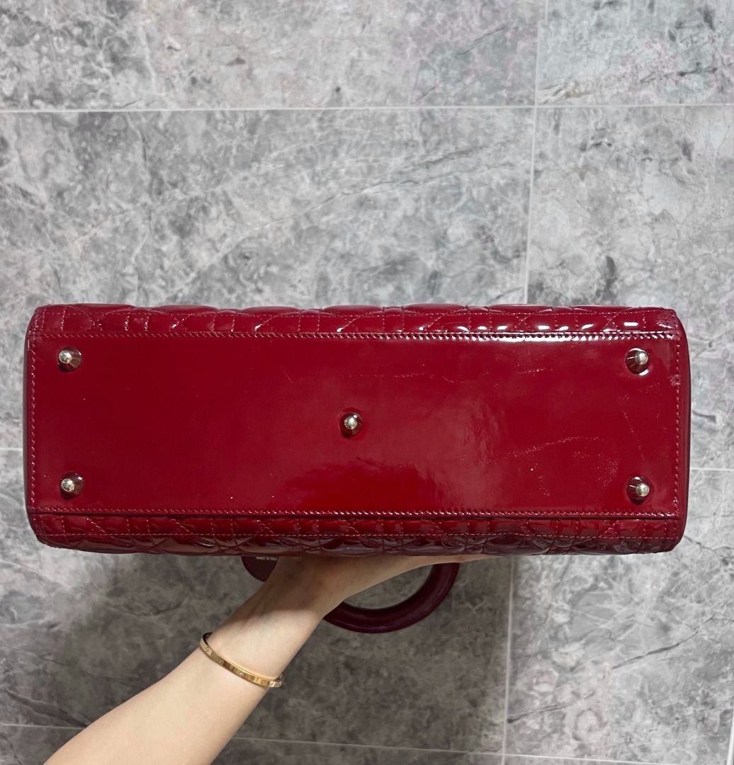 Dior Lady Large Patent Leather Red SHW No Strap - Luxury Evermore