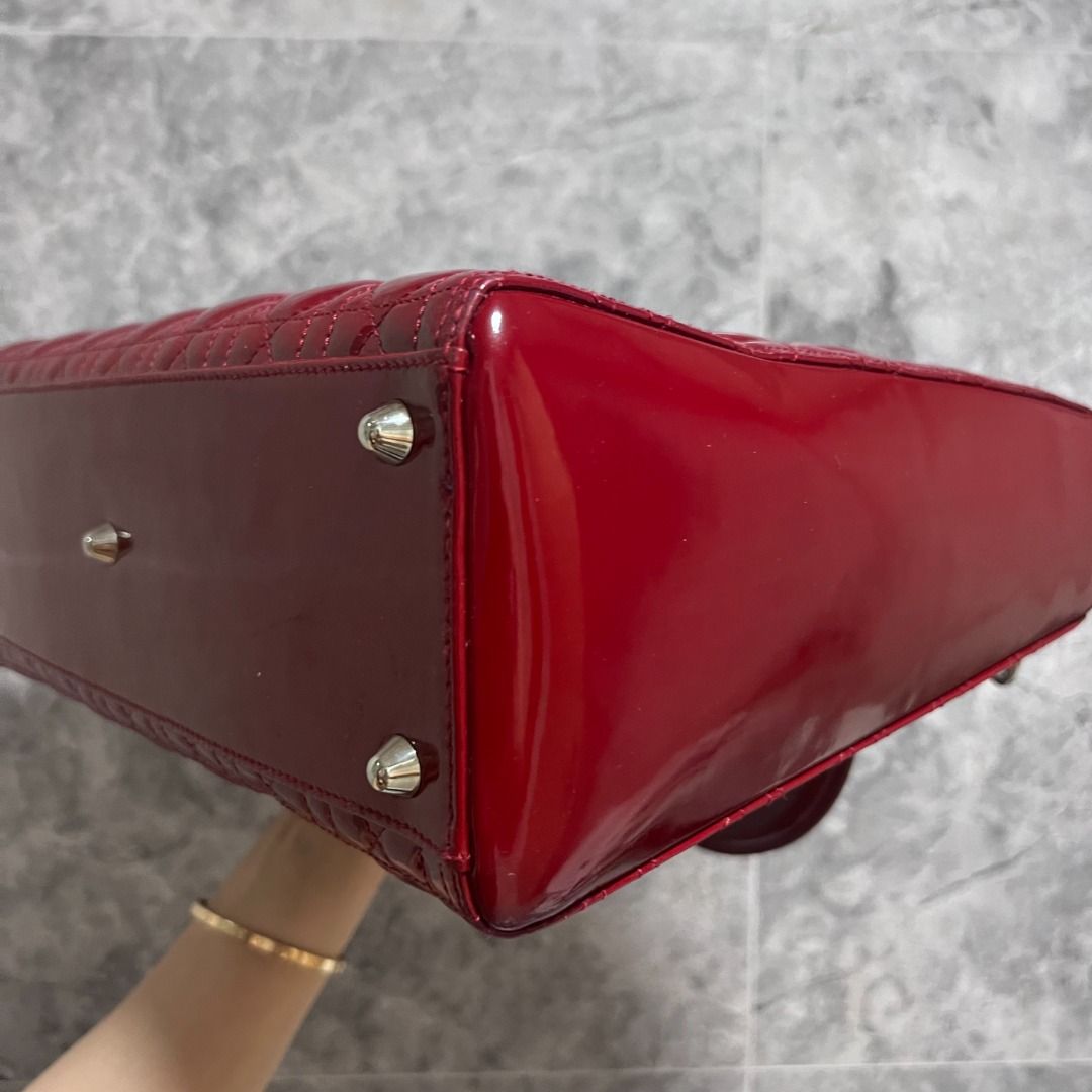 Dior Lady Large Patent Leather Red SHW No Strap - Luxury Evermore