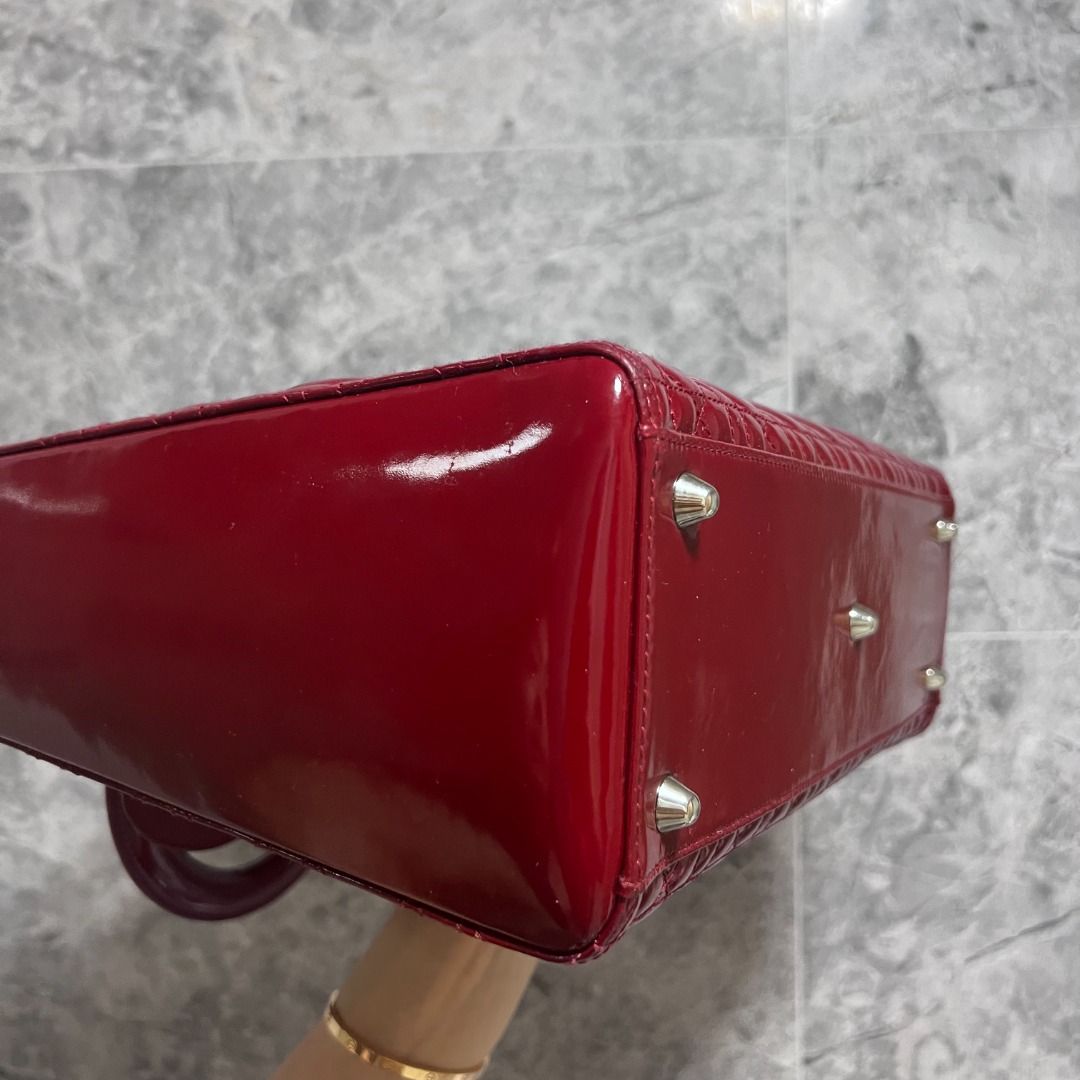 Dior Lady Large Patent Leather Red SHW No Strap - Luxury Evermore