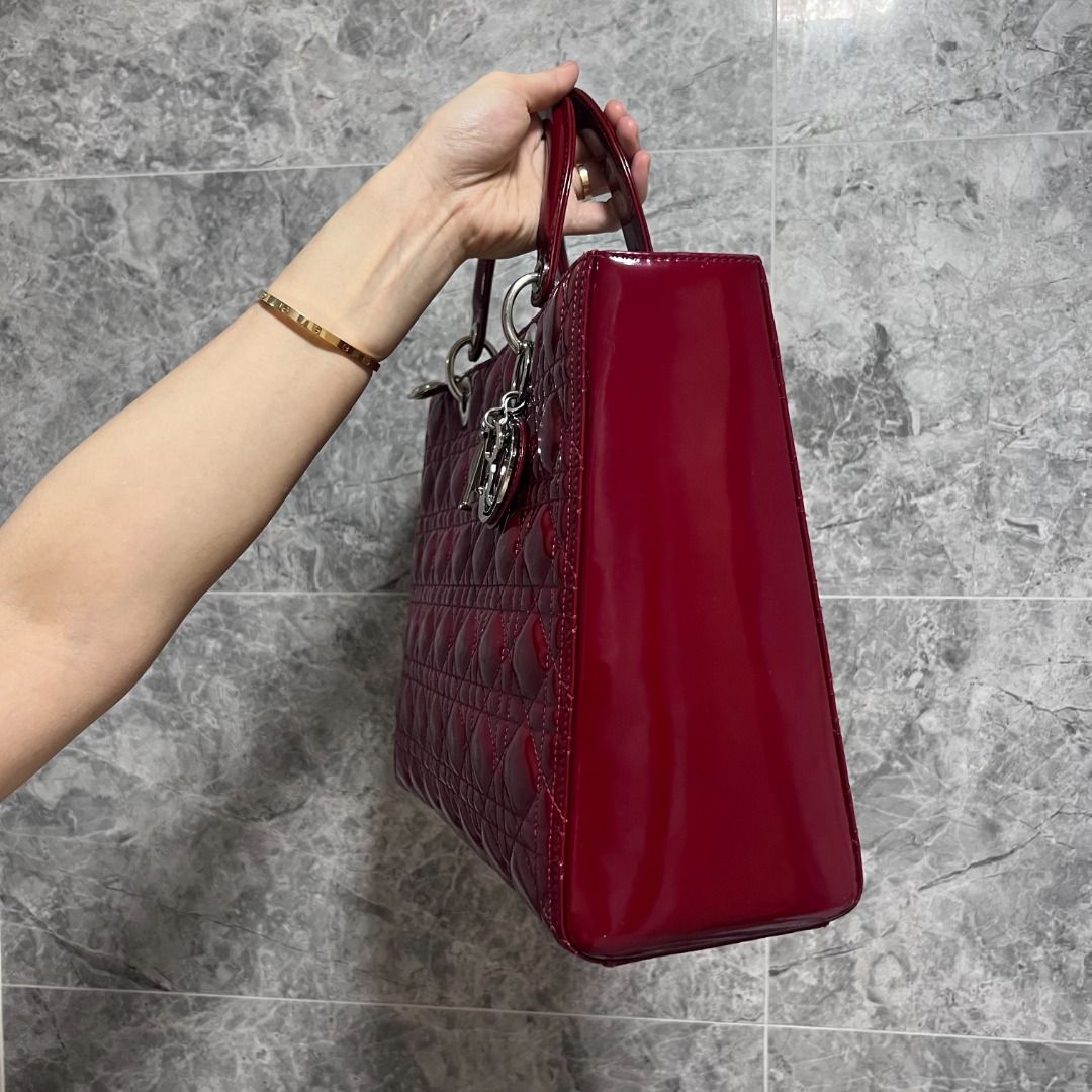 Dior Lady Large Patent Leather Red SHW No Strap - Luxury Evermore