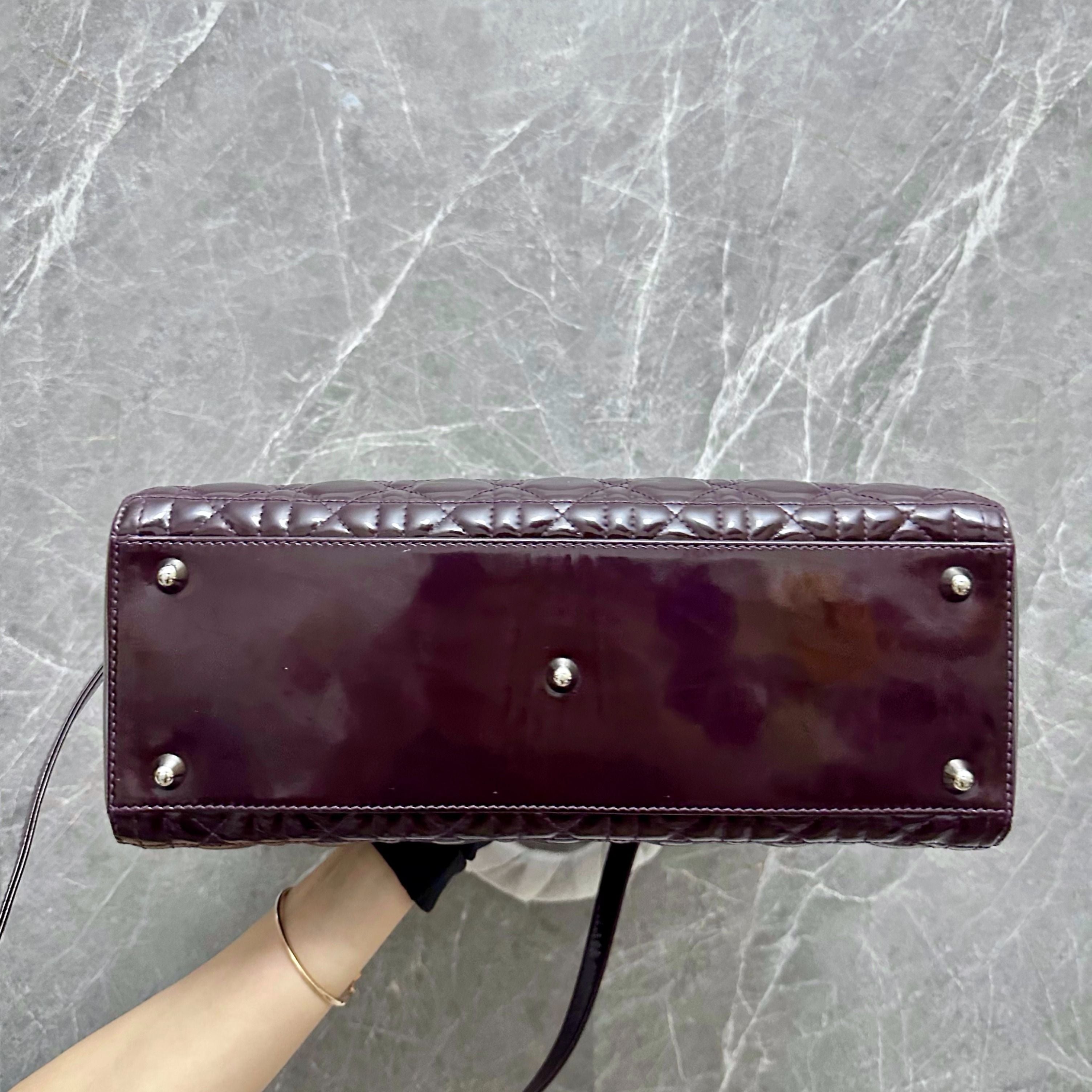 Dior Lady Large Plum Patent Leather SHW - Luxury Evermore