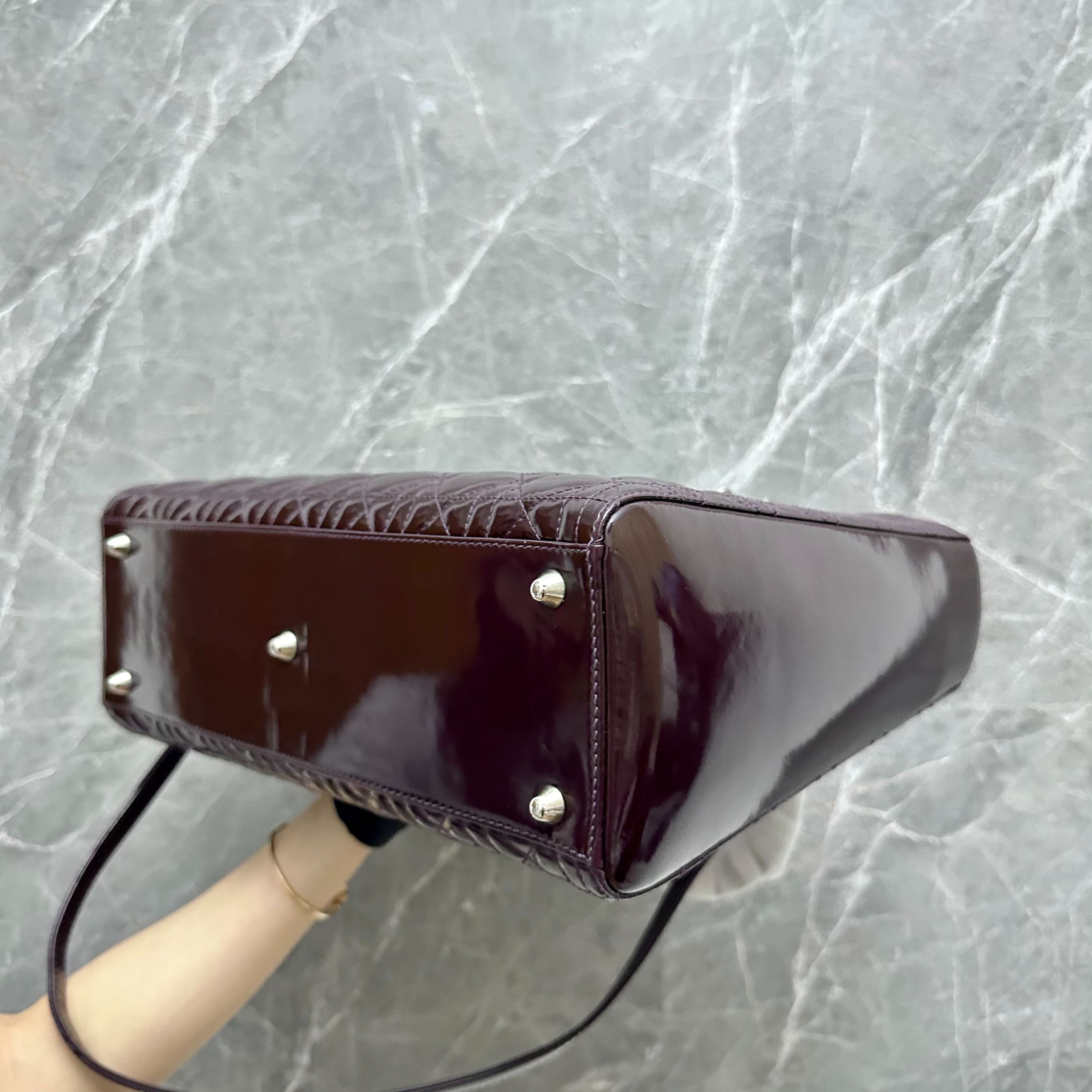 Dior Lady Large Plum Patent Leather SHW - Luxury Evermore