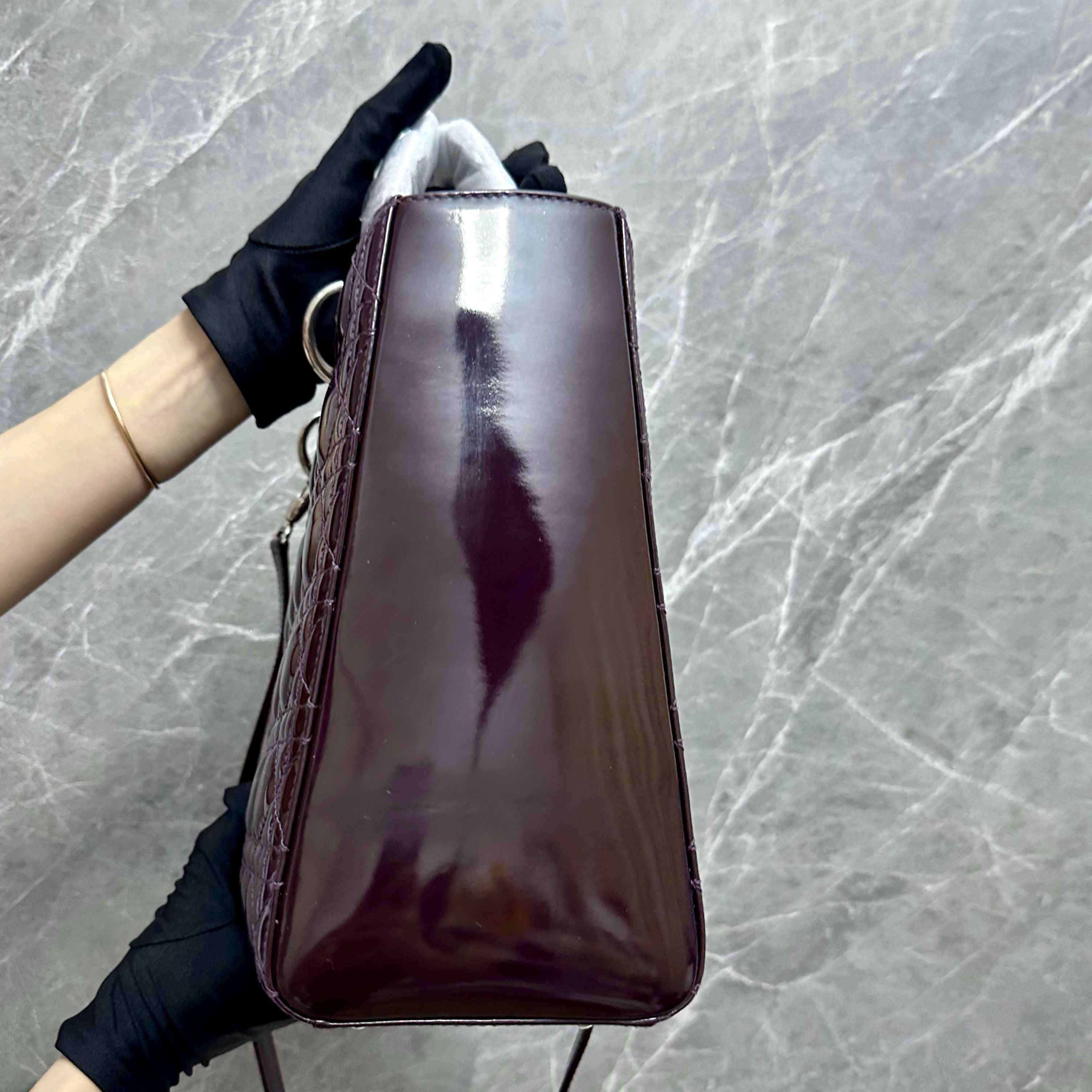 Dior Lady Large Plum Patent Leather SHW - Luxury Evermore