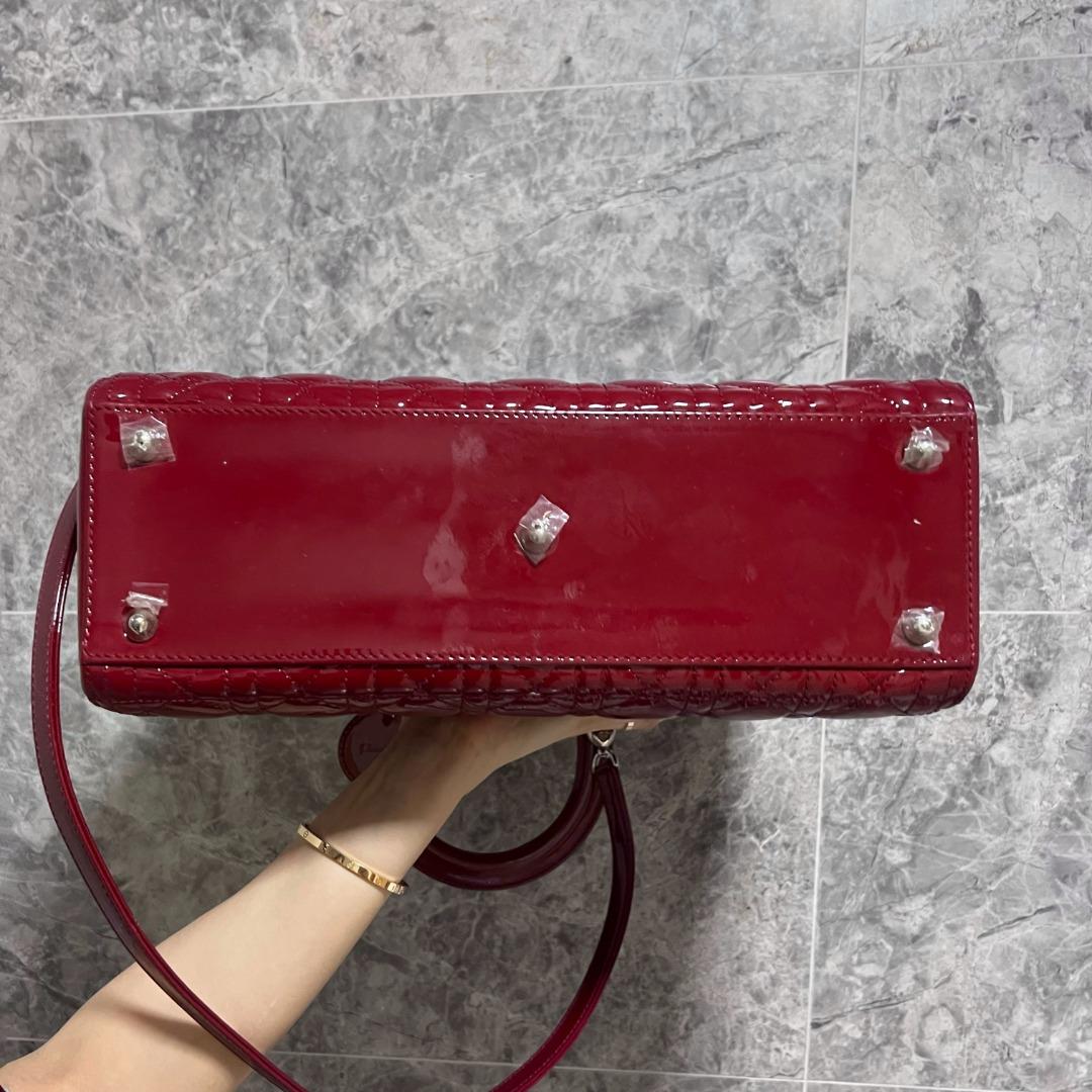 Dior Lady Large Red Patent Leather SHW - Luxury Evermore