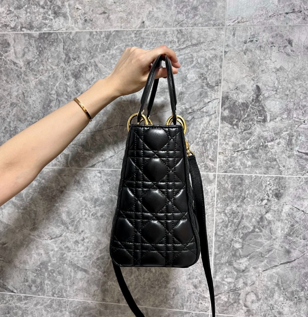 Dior Lady Medium Black Lambskin GHW - Luxury Evermore