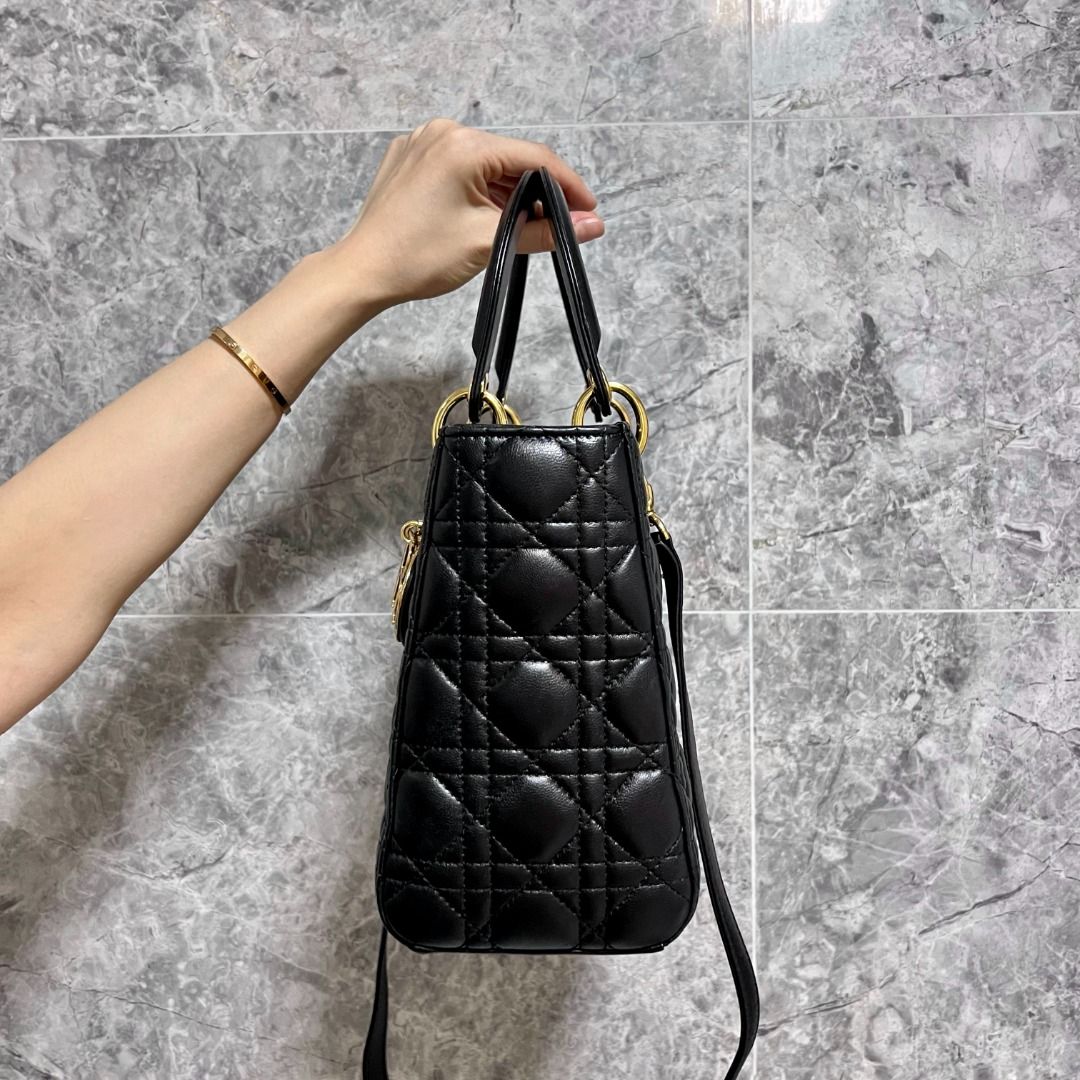 Dior Lady Medium Black Lambskin GHW - Luxury Evermore