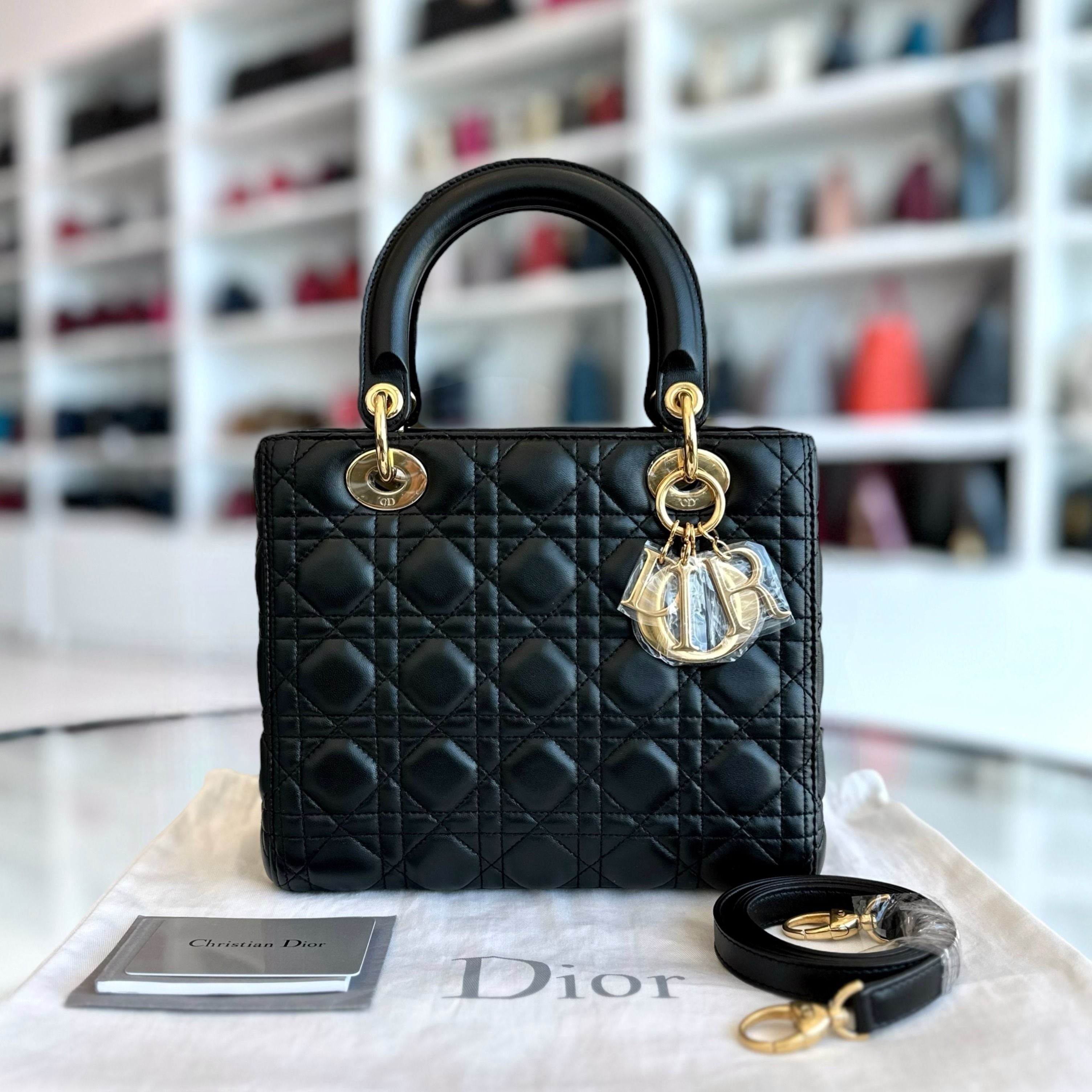 Dior Lady Medium Cannage Lambskin Black GHW - Luxury Evermore