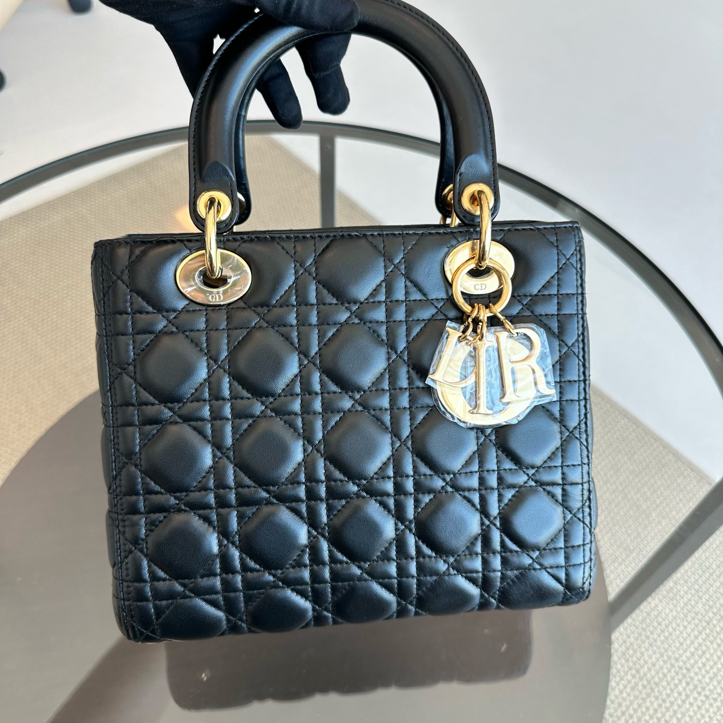 Dior Lady Medium Cannage Lambskin Black GHW - Luxury Evermore