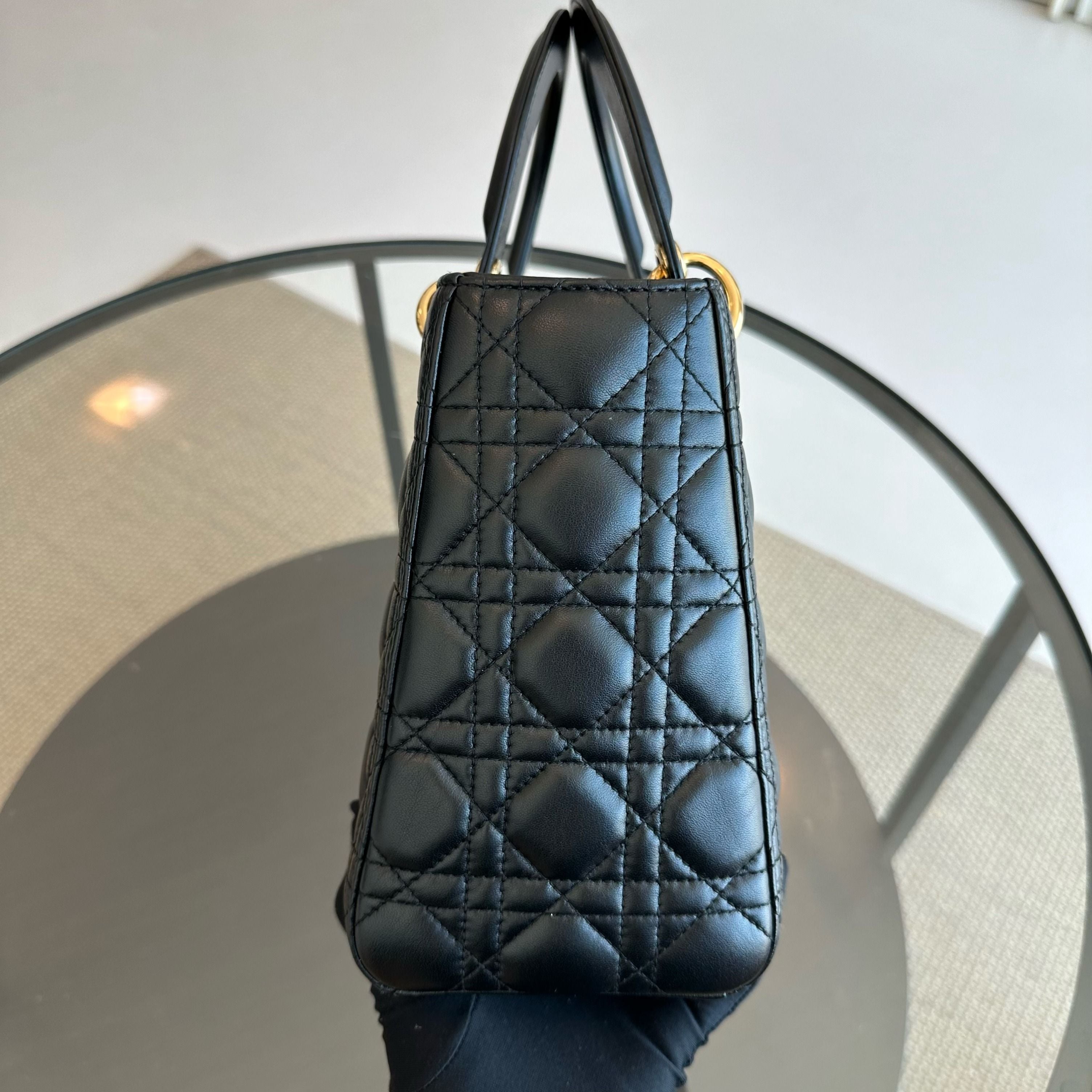 Dior Lady Medium Cannage Lambskin Black GHW - Luxury Evermore