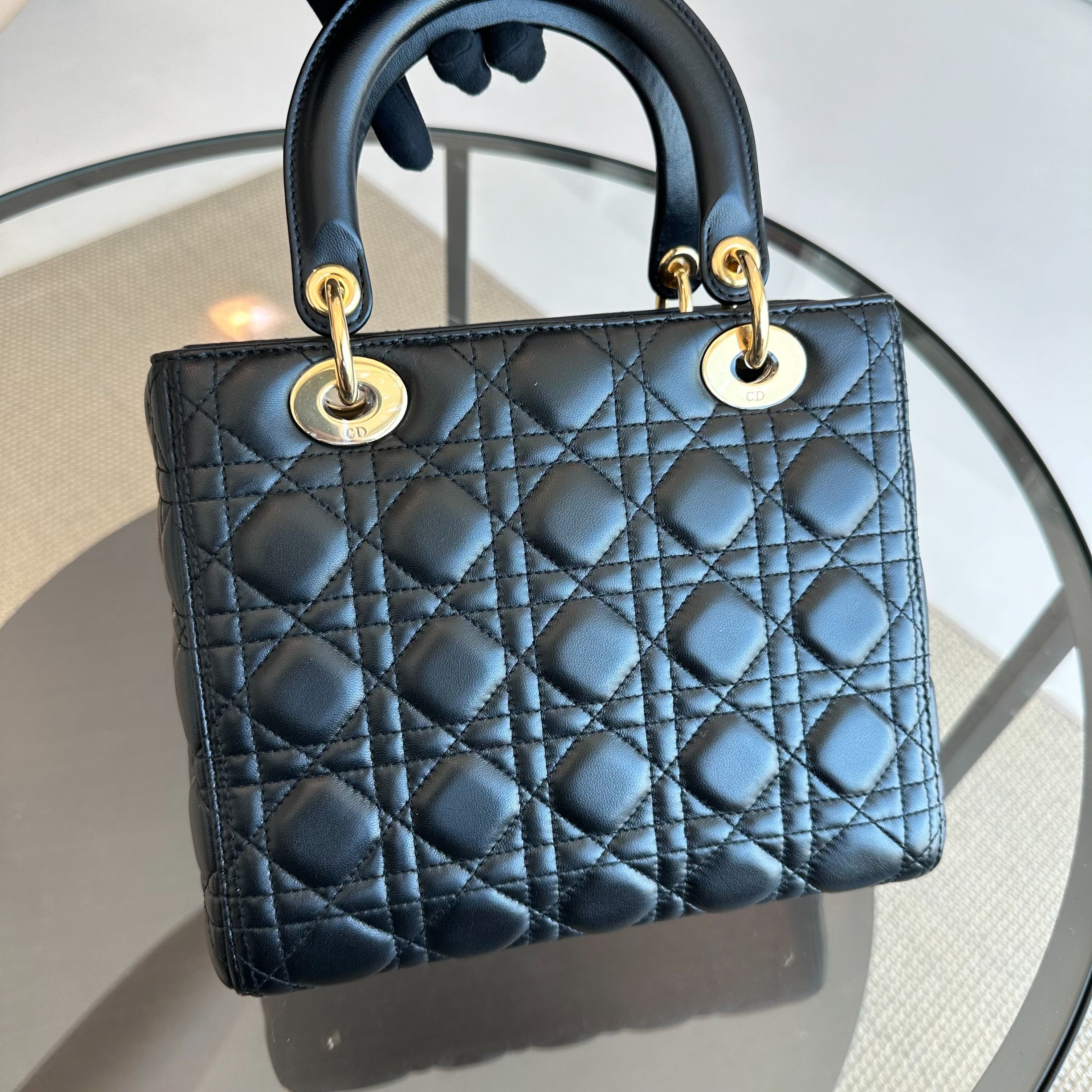 Dior Lady Medium Cannage Lambskin Black GHW - Luxury Evermore