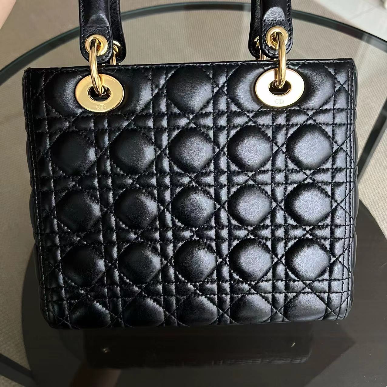 Dior Lady Medium Cannage Lambskin Black GHW No Strap - Luxury Evermore