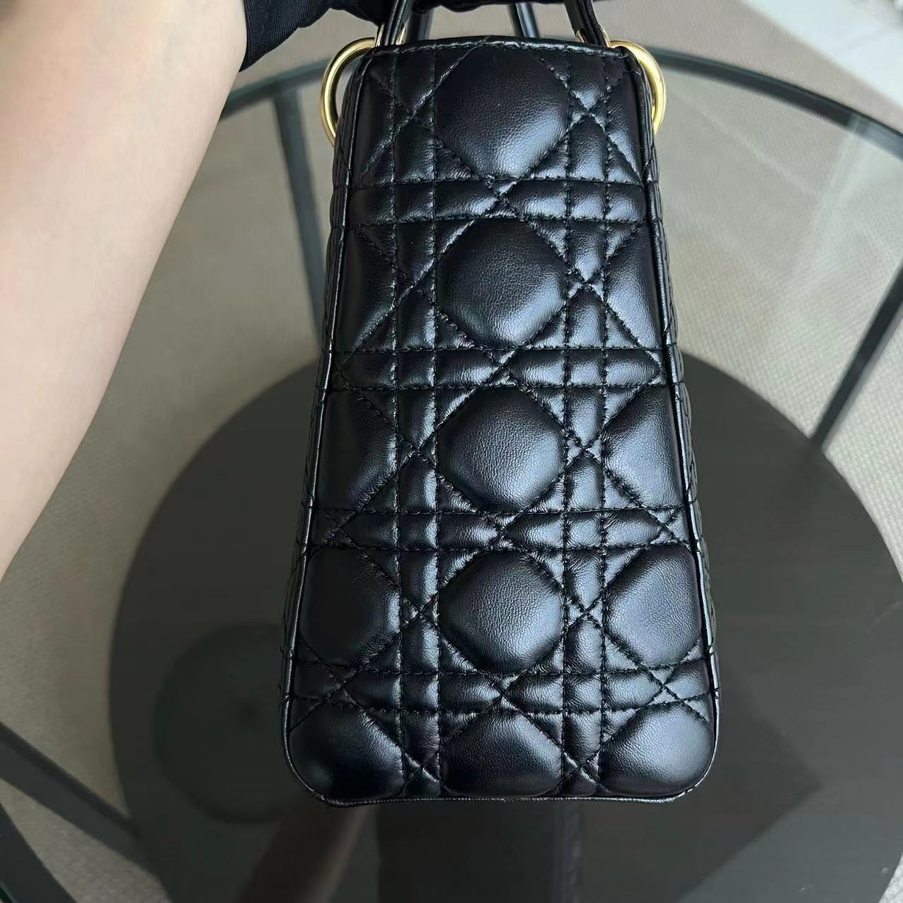 Dior Lady Medium Cannage Lambskin Black GHW No Strap - Luxury Evermore