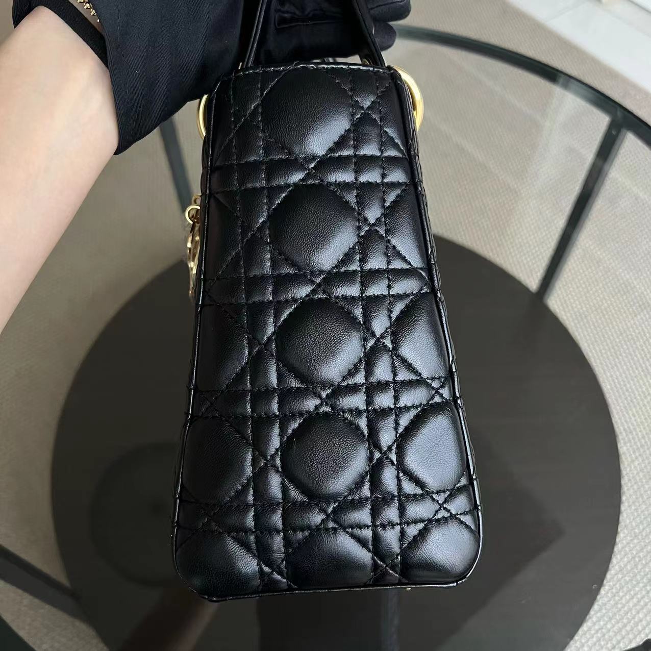 Dior Lady Medium Cannage Lambskin Black GHW No Strap - Luxury Evermore