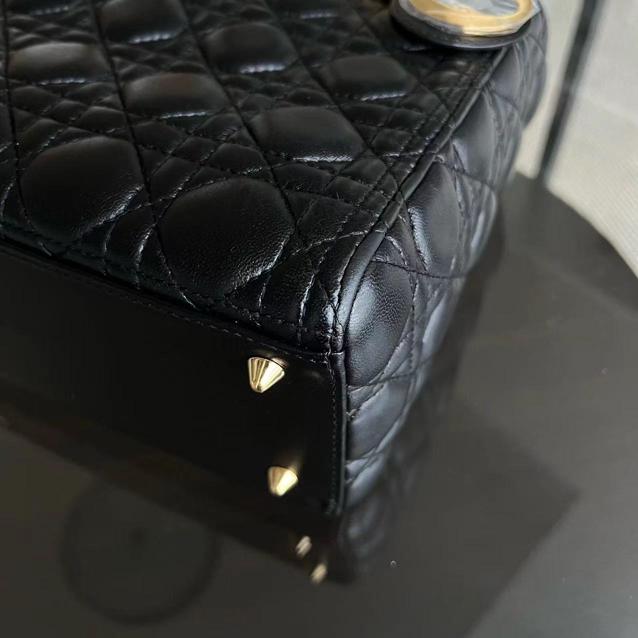 Dior Lady Medium Cannage Lambskin Black GHW No Strap - Luxury Evermore