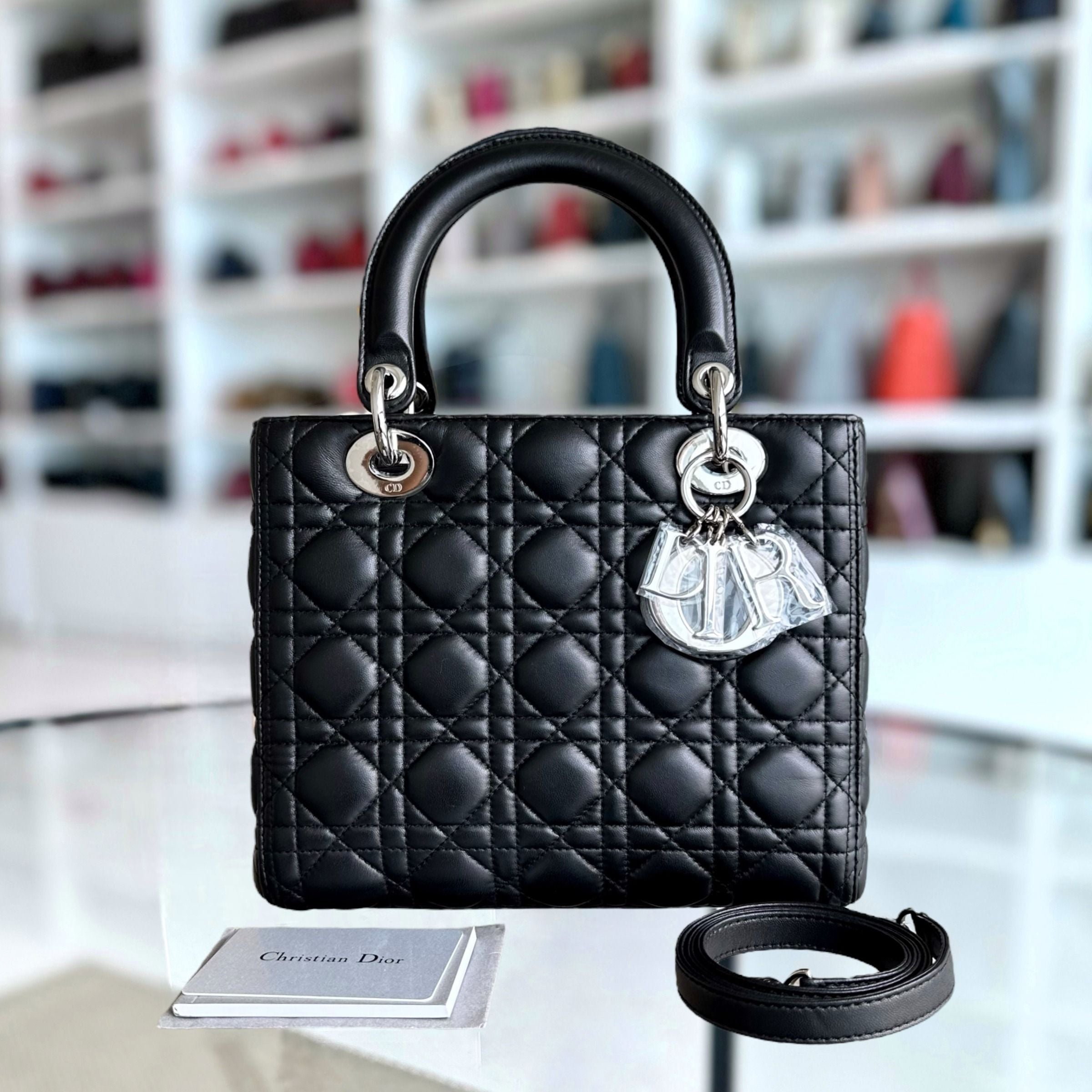 Dior Lady Medium Cannage Lambskin Black SHW - Luxury Evermore