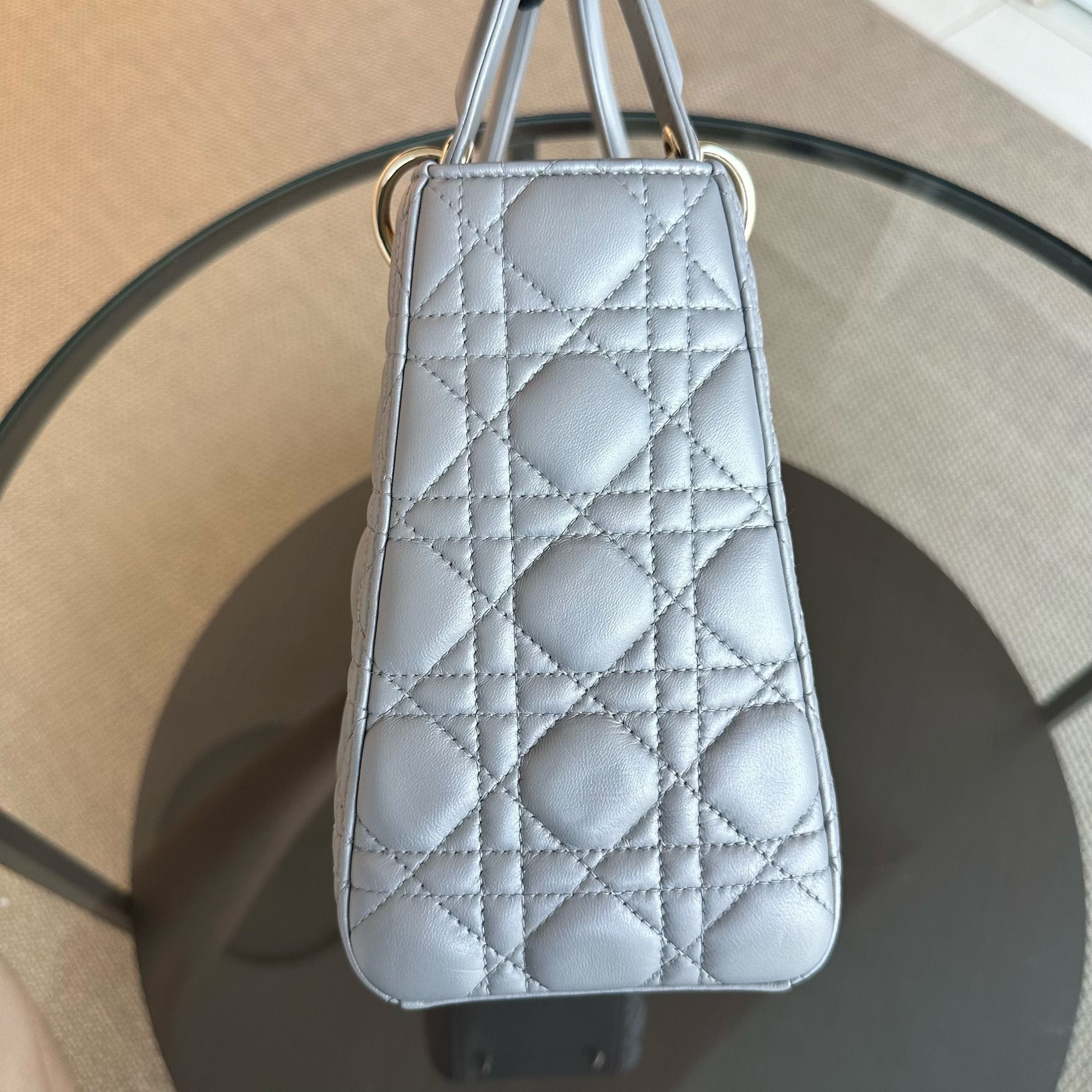 Dior Lady Medium Cannage Lambskin Gray GHW - Luxury Evermore