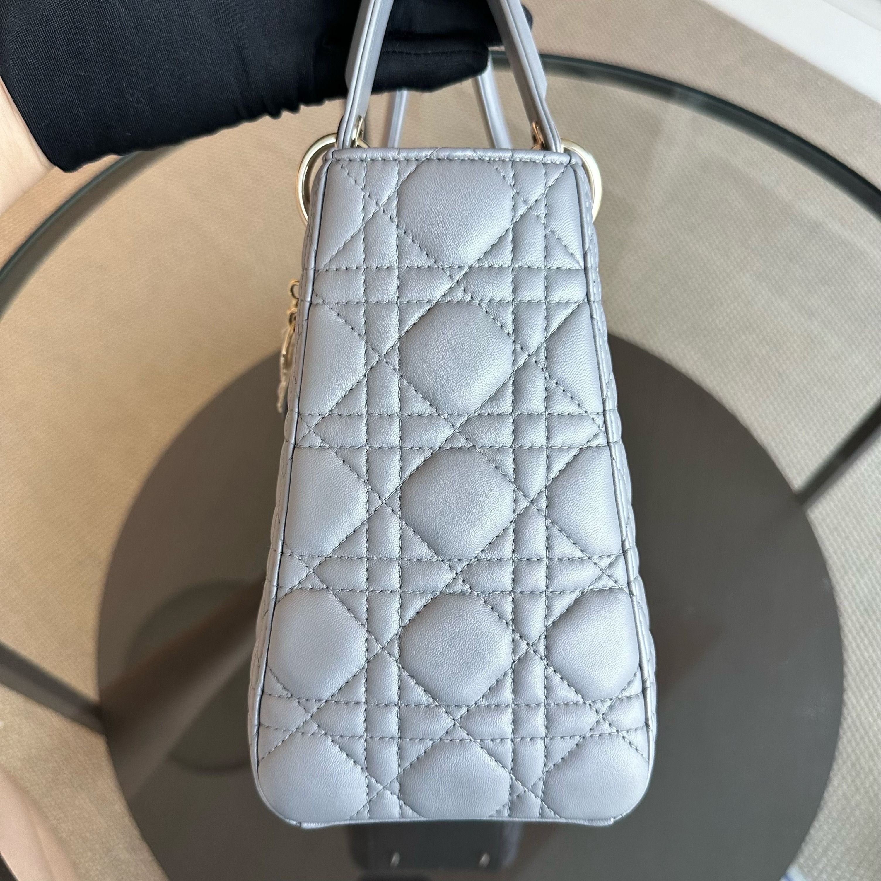 Dior Lady Medium Cannage Lambskin Gray GHW - Luxury Evermore