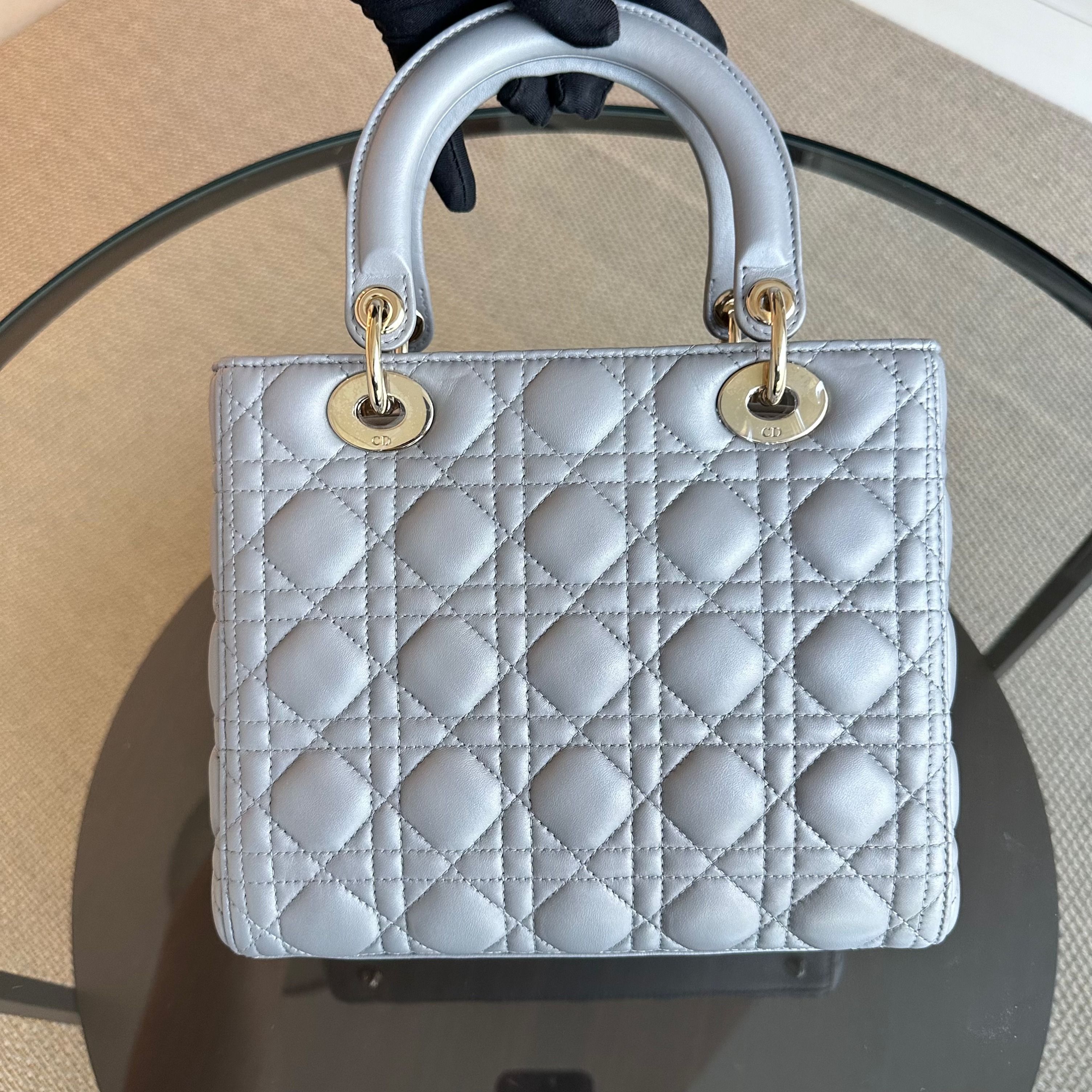 Dior Lady Medium Cannage Lambskin Gray GHW - Luxury Evermore