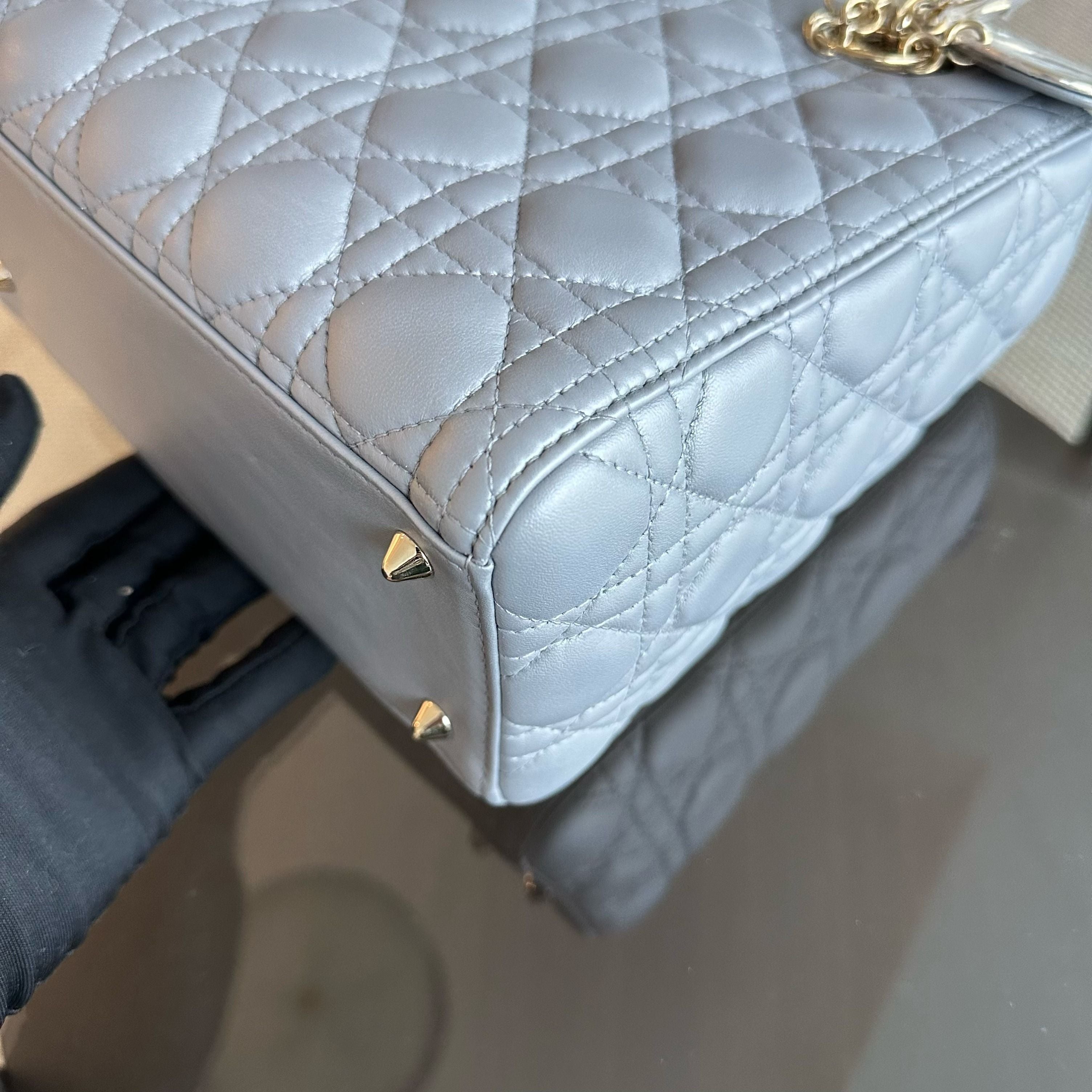 Dior Lady Medium Cannage Lambskin Gray GHW - Luxury Evermore