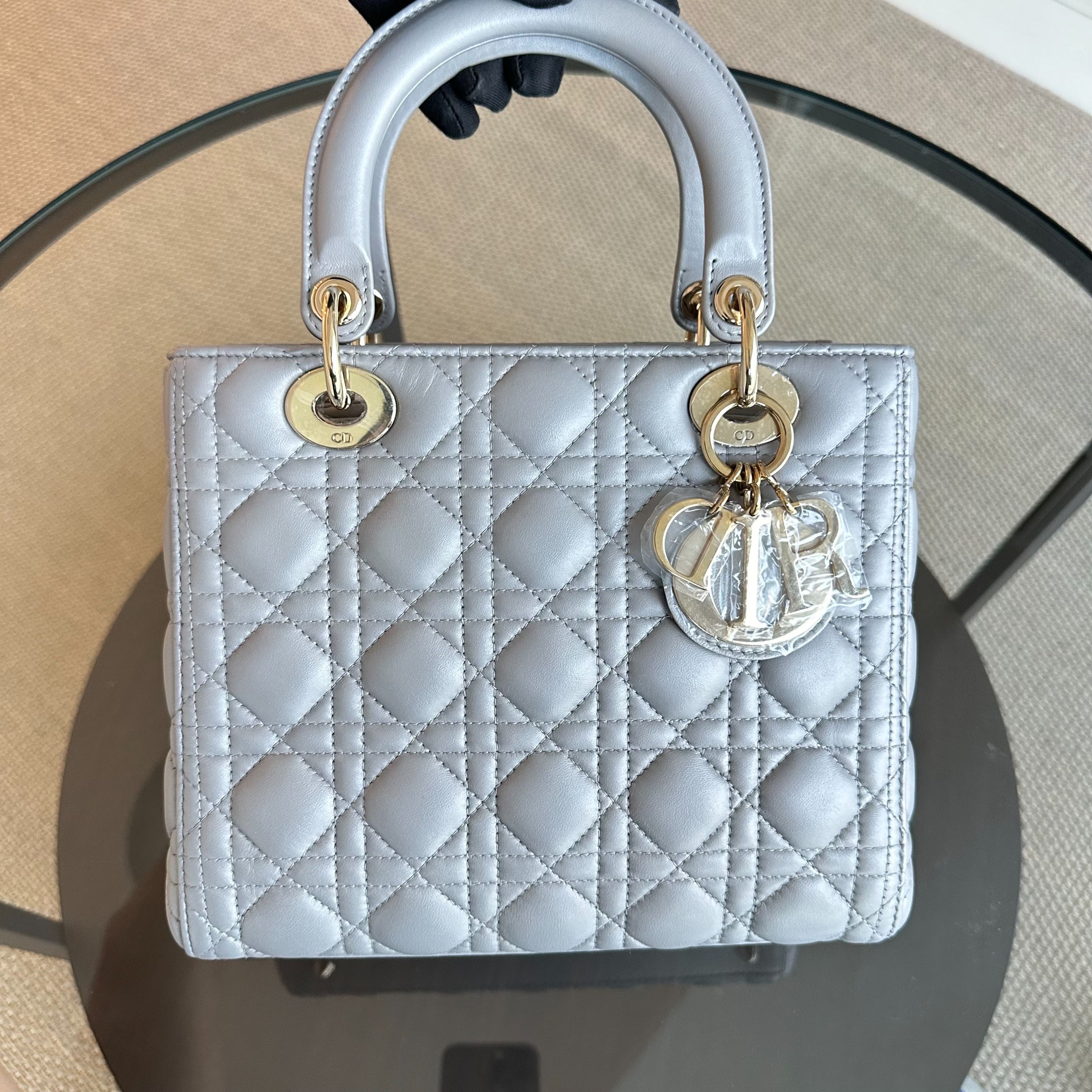 Dior Lady Medium Cannage Lambskin Gray GHW - Luxury Evermore