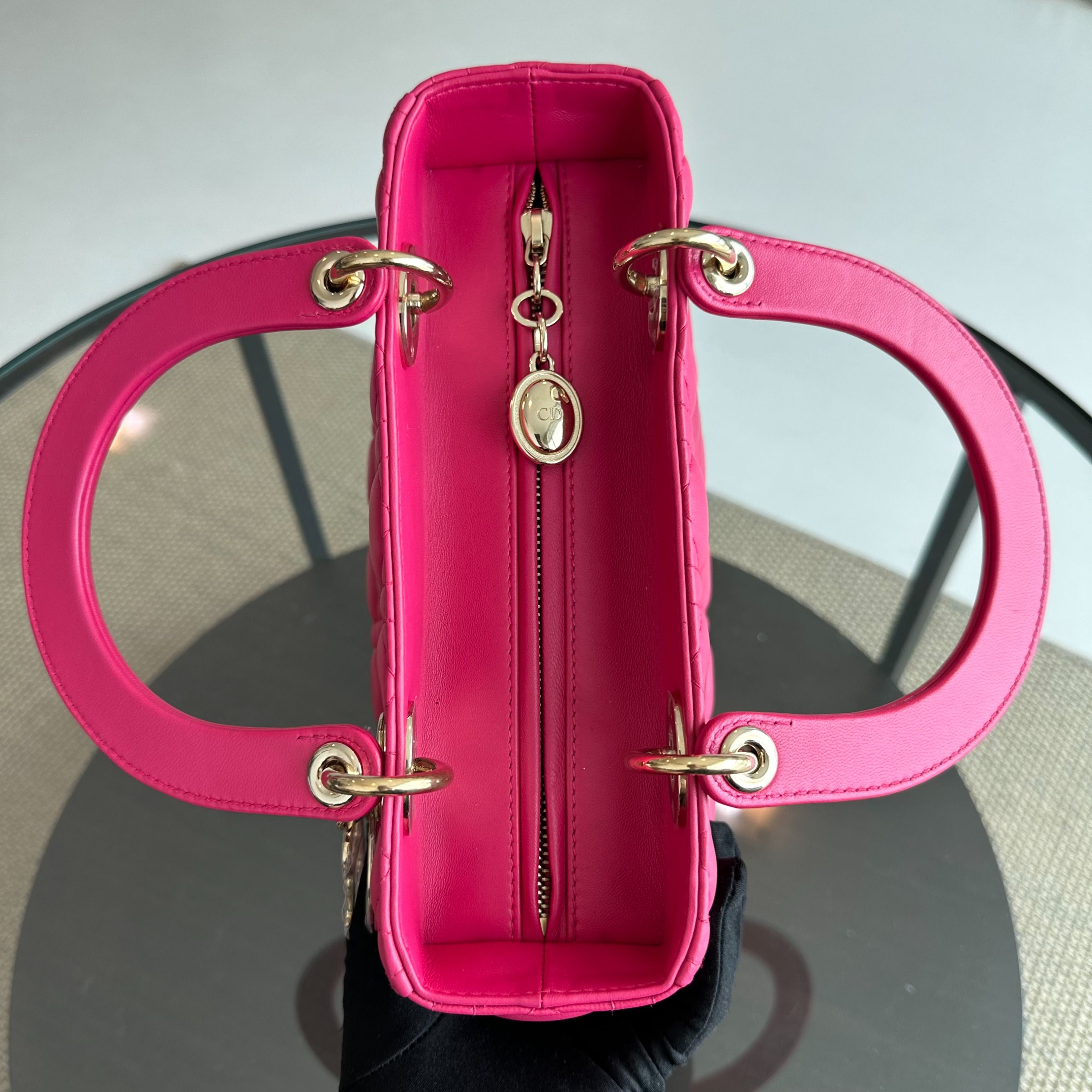 Dior Lady Medium Cannage Lambskin Hot Pink GHW - Luxury Evermore