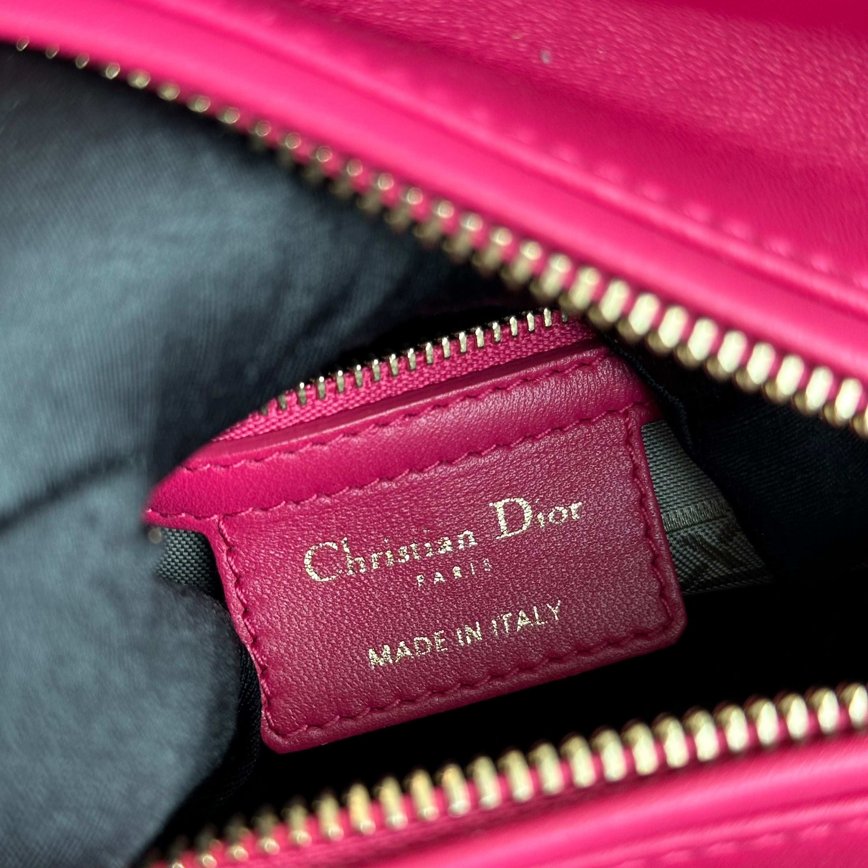 Dior Lady Medium Cannage Lambskin Hot Pink GHW - Luxury Evermore