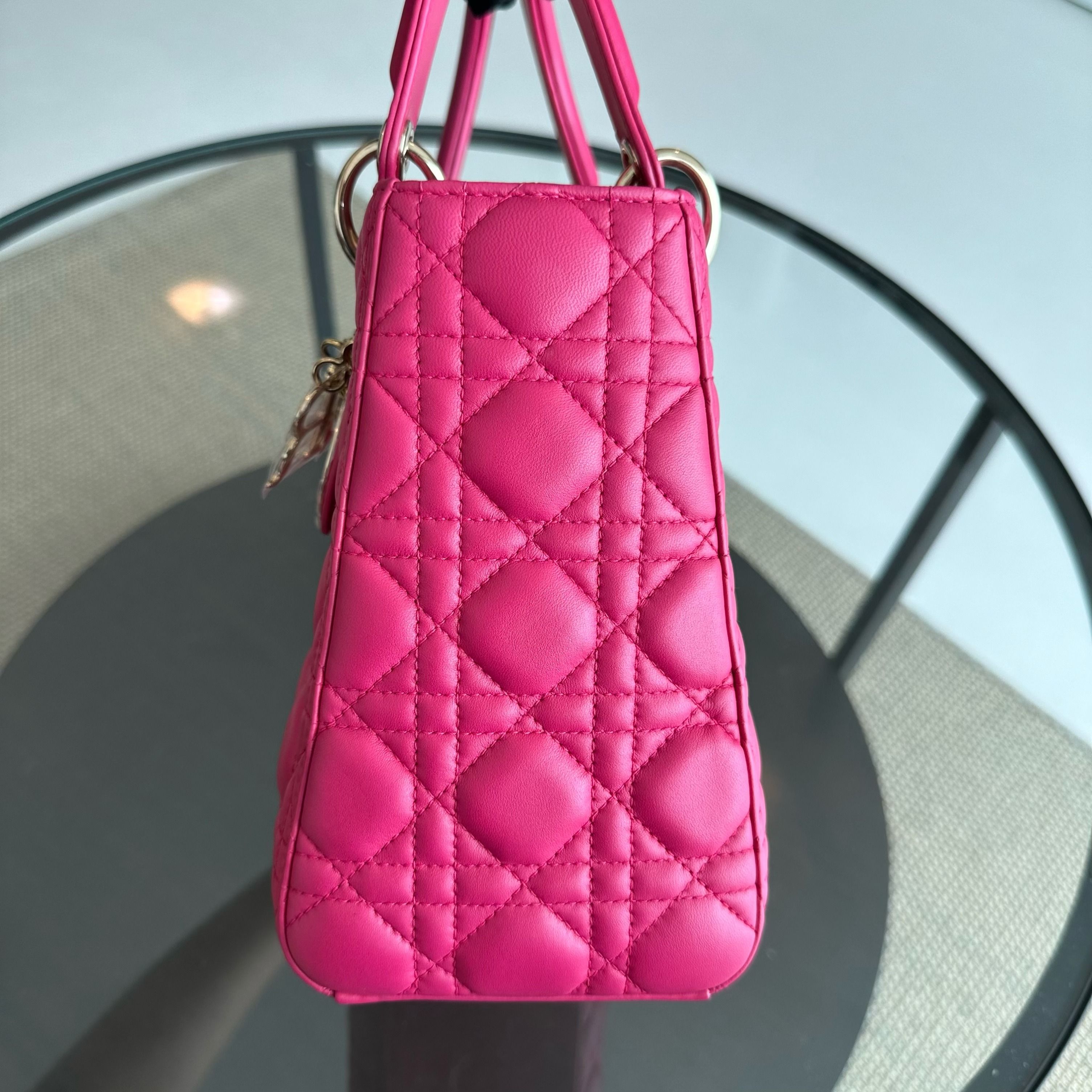 Dior Lady Medium Cannage Lambskin Hot Pink GHW - Luxury Evermore