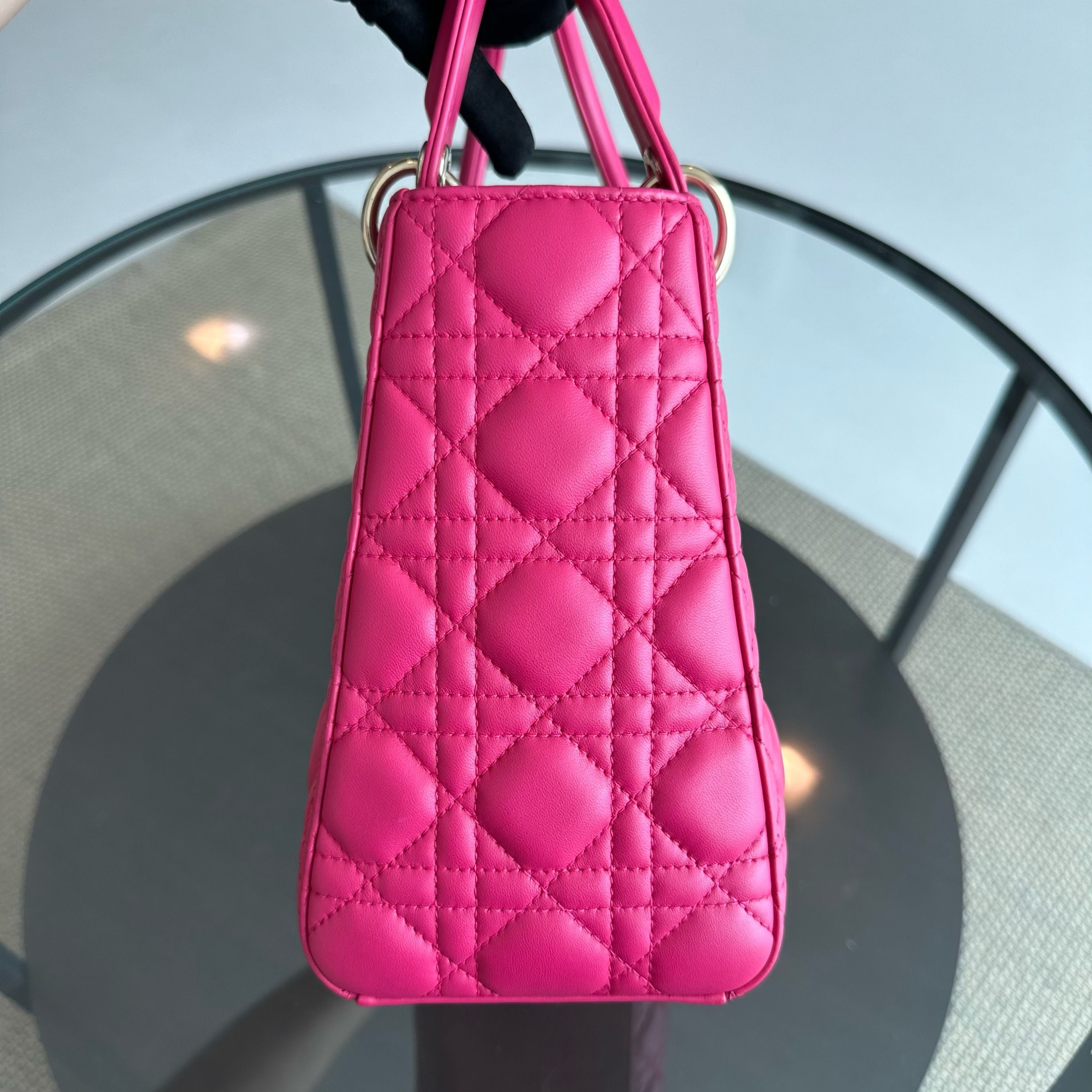 Dior Lady Medium Cannage Lambskin Hot Pink GHW - Luxury Evermore