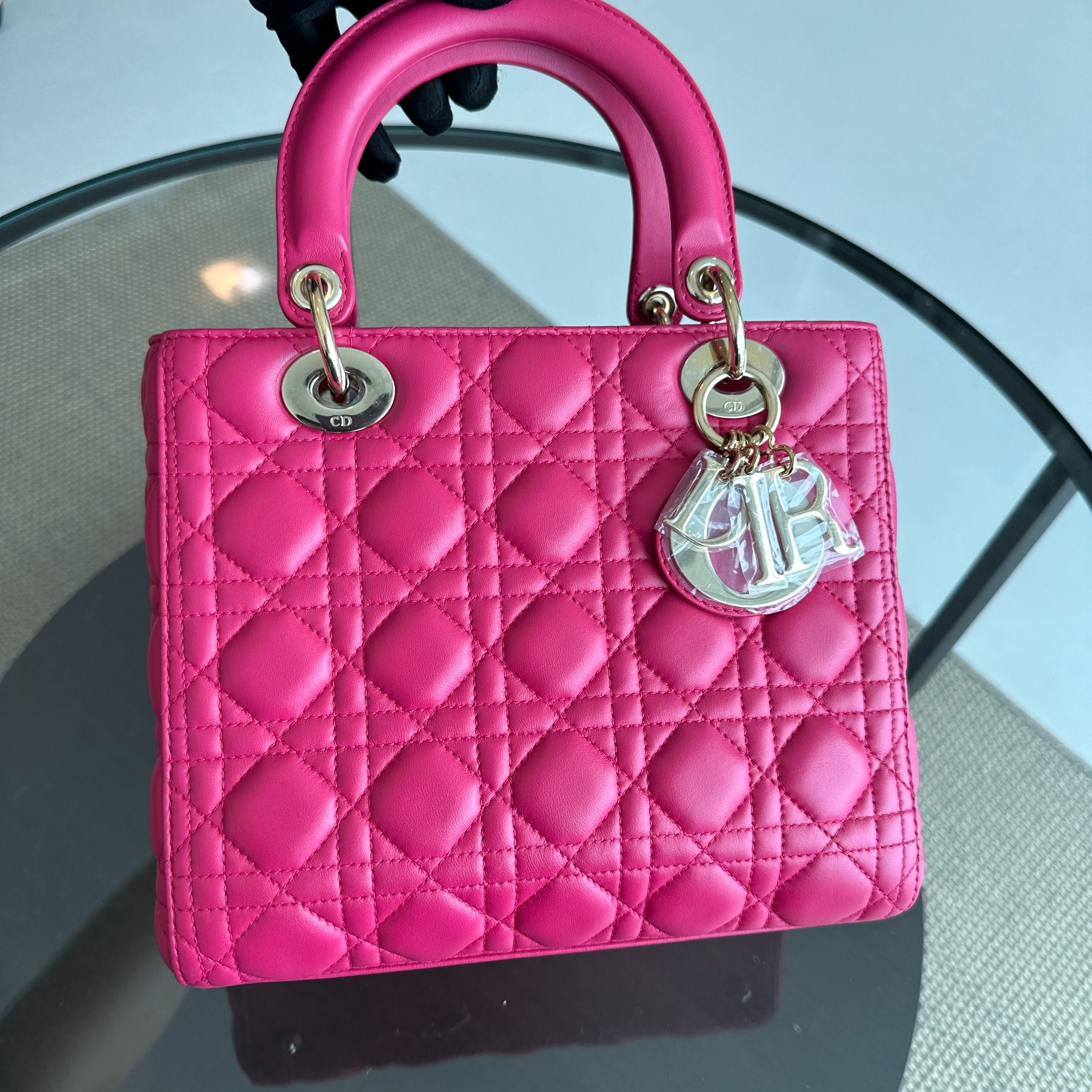 Dior Lady Medium Cannage Lambskin Hot Pink GHW - Luxury Evermore