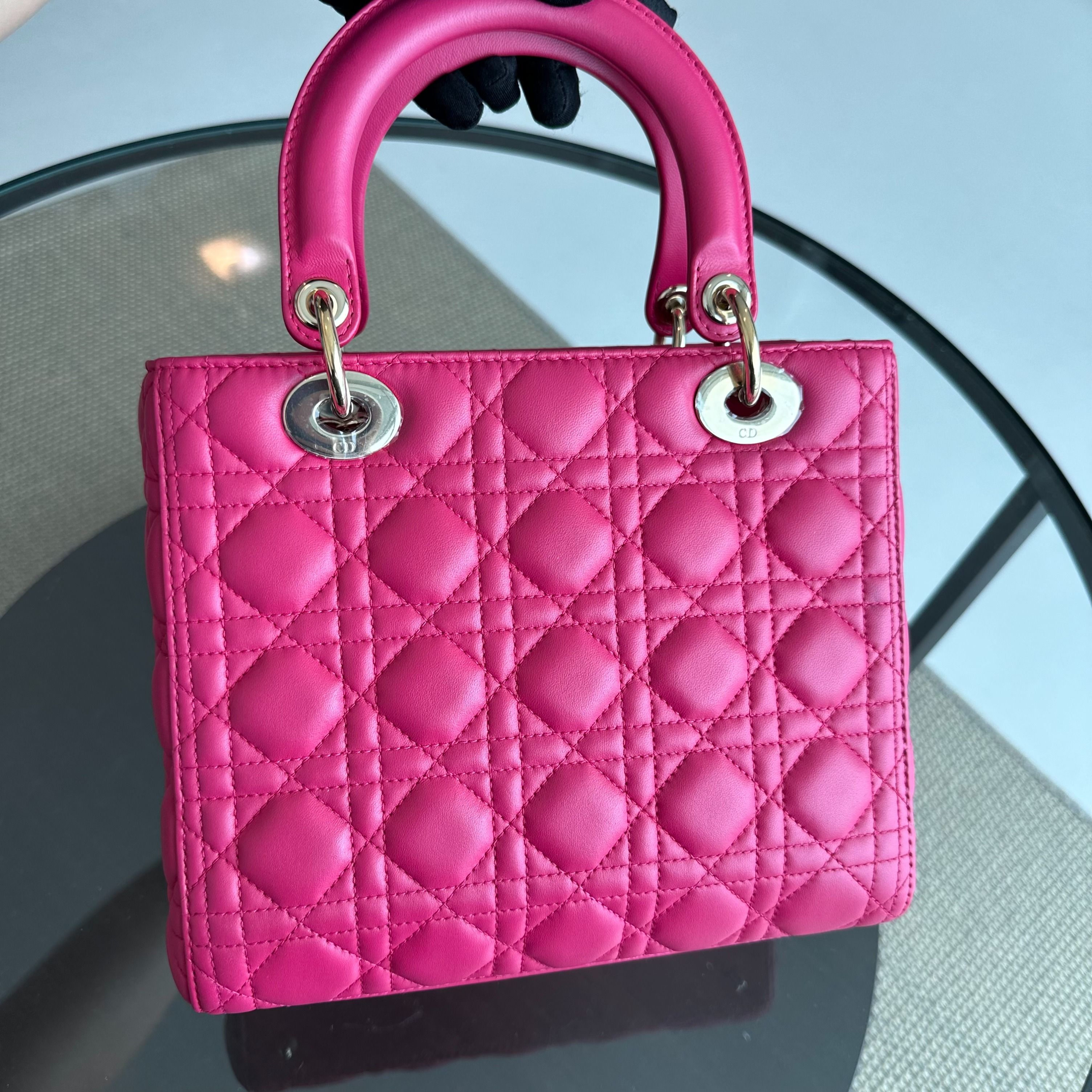 Dior Lady Medium Cannage Lambskin Hot Pink GHW - Luxury Evermore